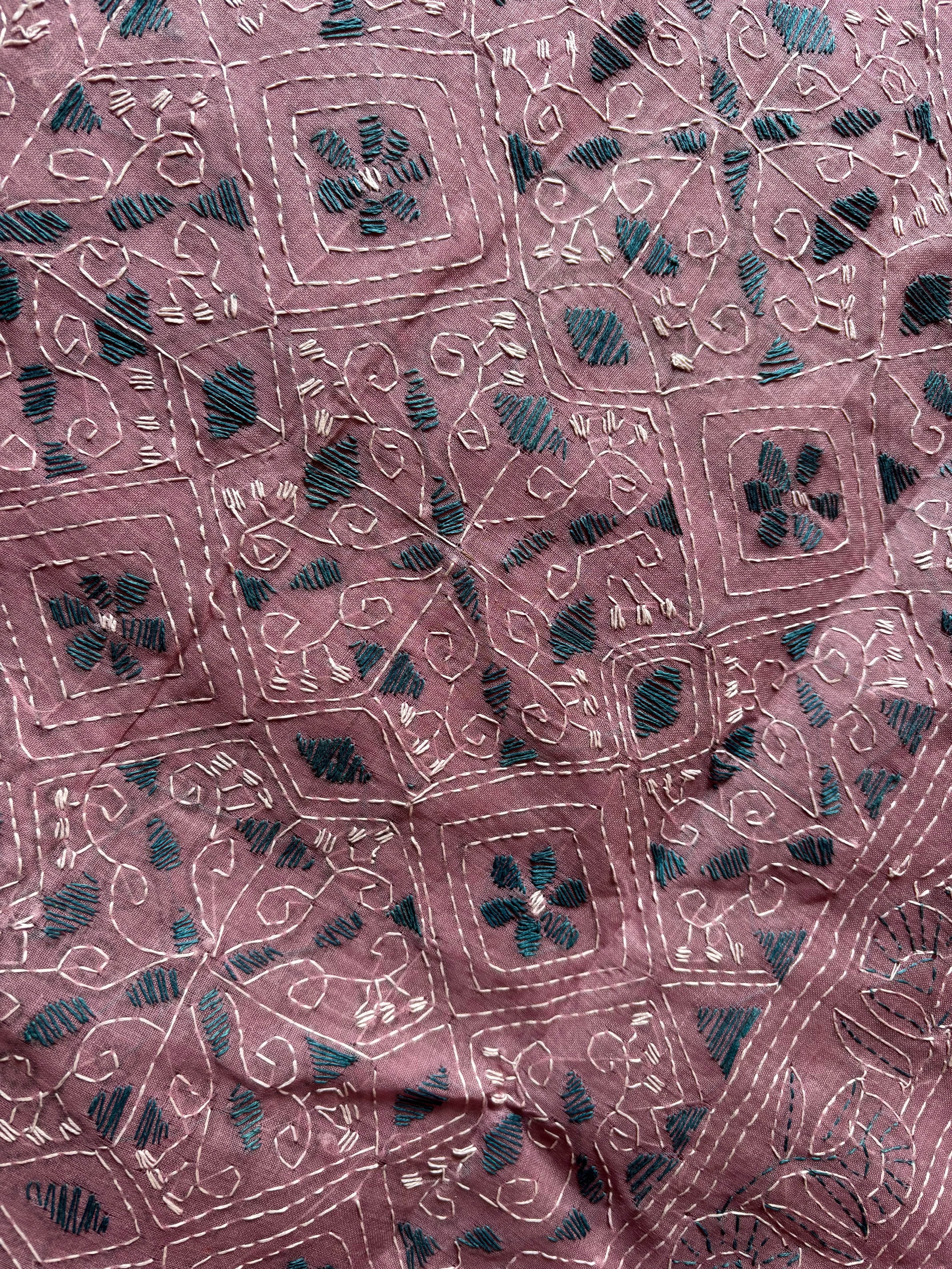 Handmade Dusty Mauve Cotton Kantha Saree