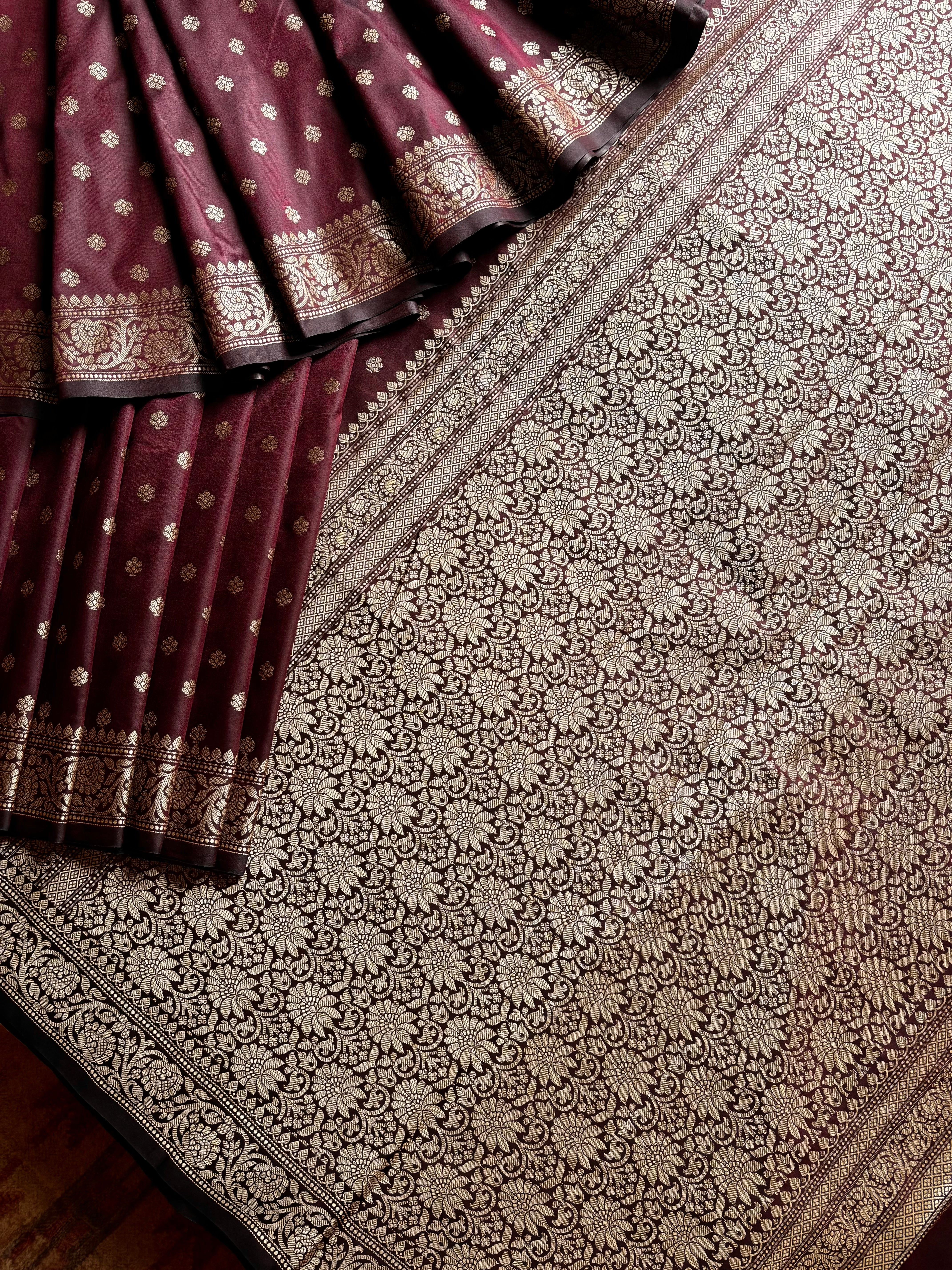 Dark Brown Colour Handwoven Semi Katan Saree