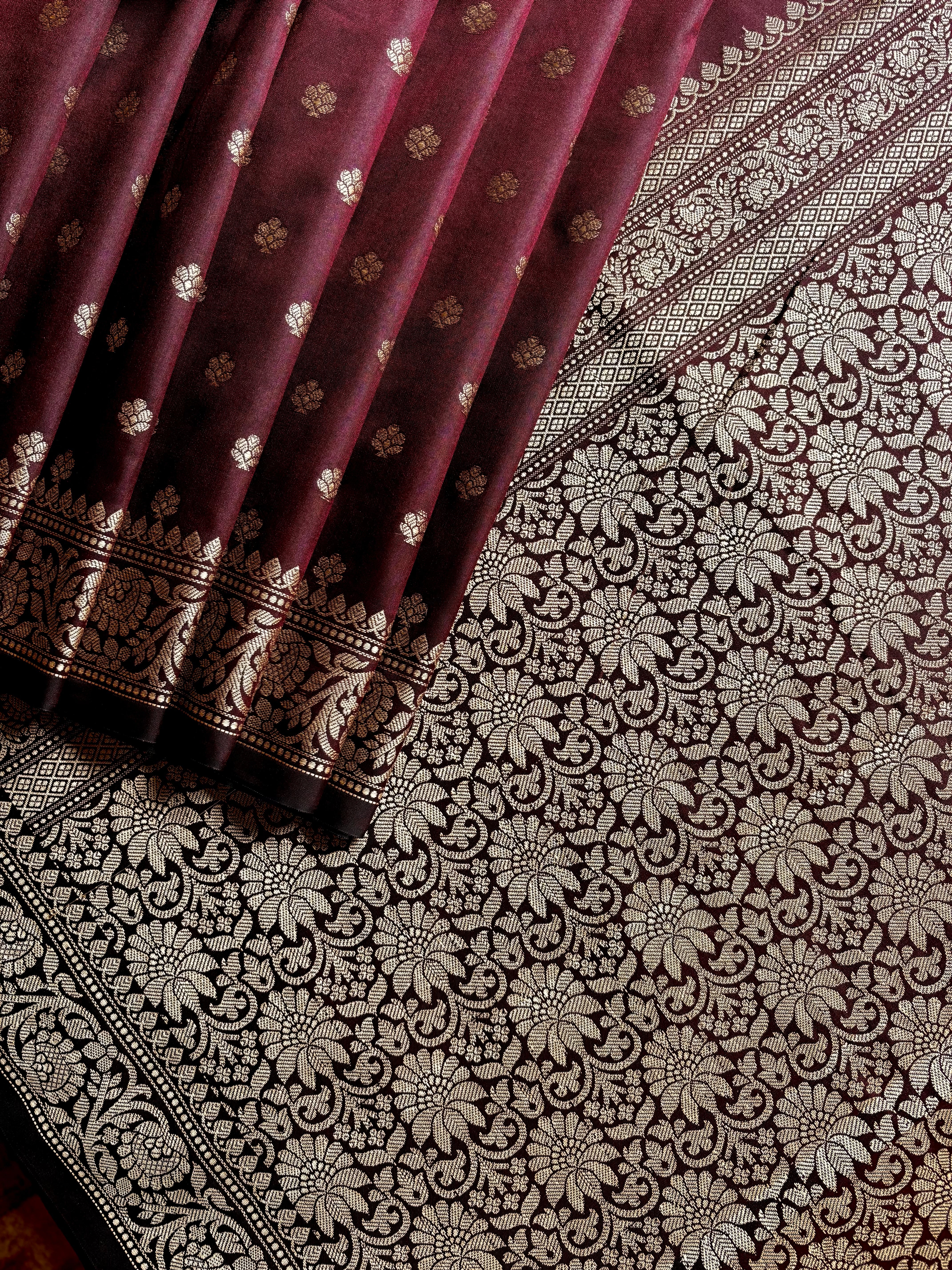 Dark Brown Colour Handwoven Semi Katan Saree