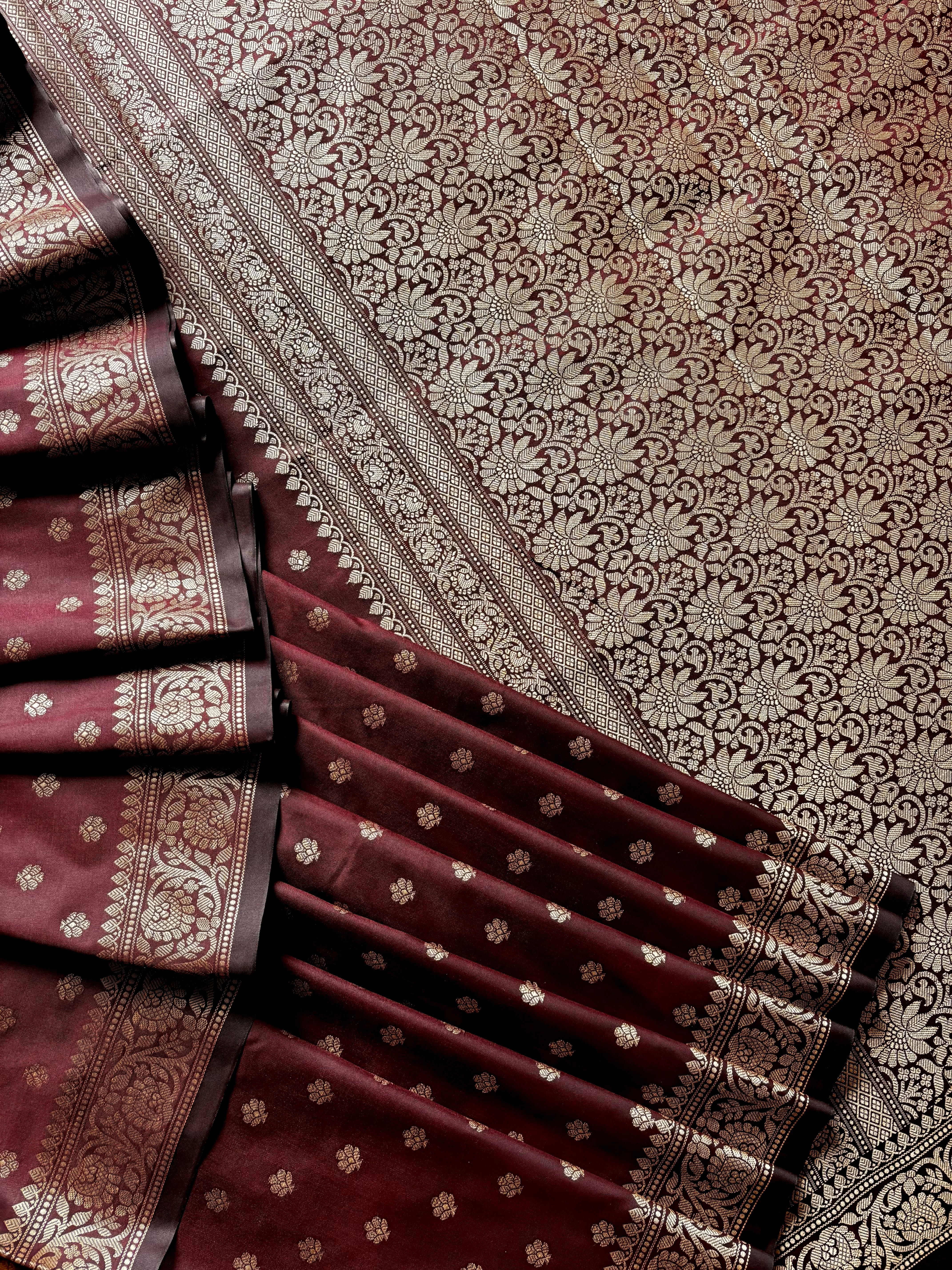 Dark Brown Colour Handwoven Semi Katan Saree