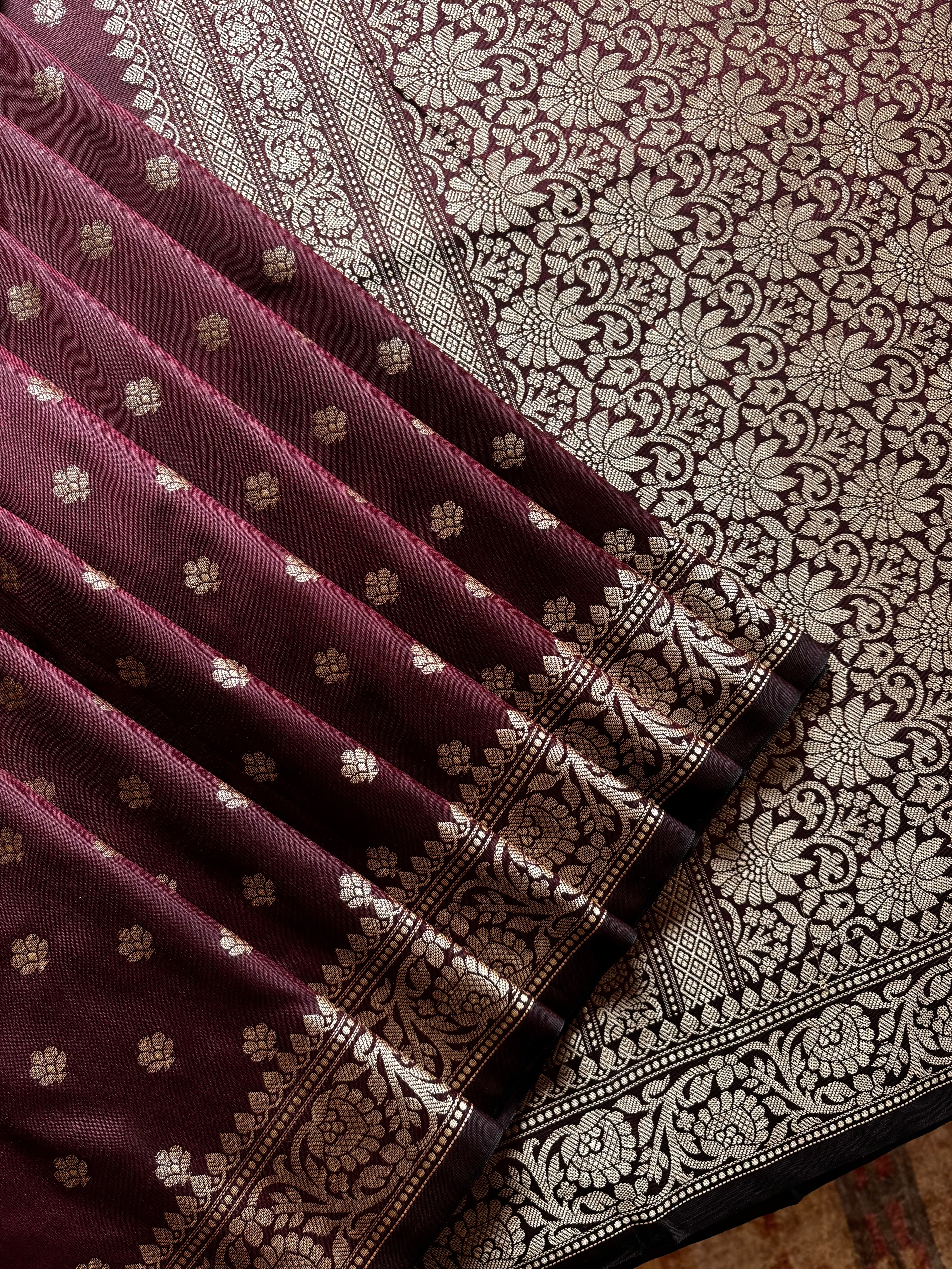 Dark Brown Colour Handwoven Semi Katan Saree