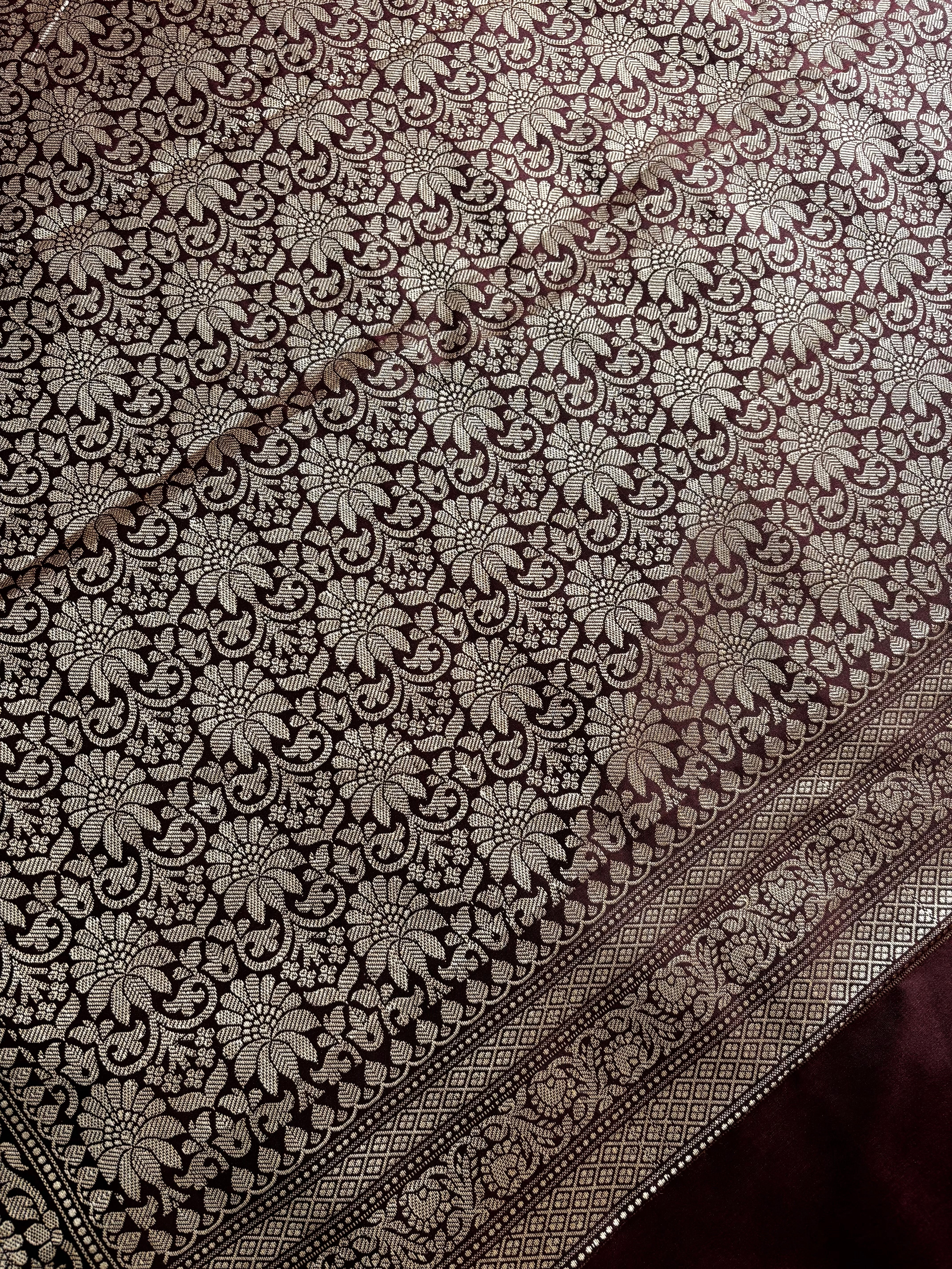 Dark Brown Colour Handwoven Semi Katan Saree