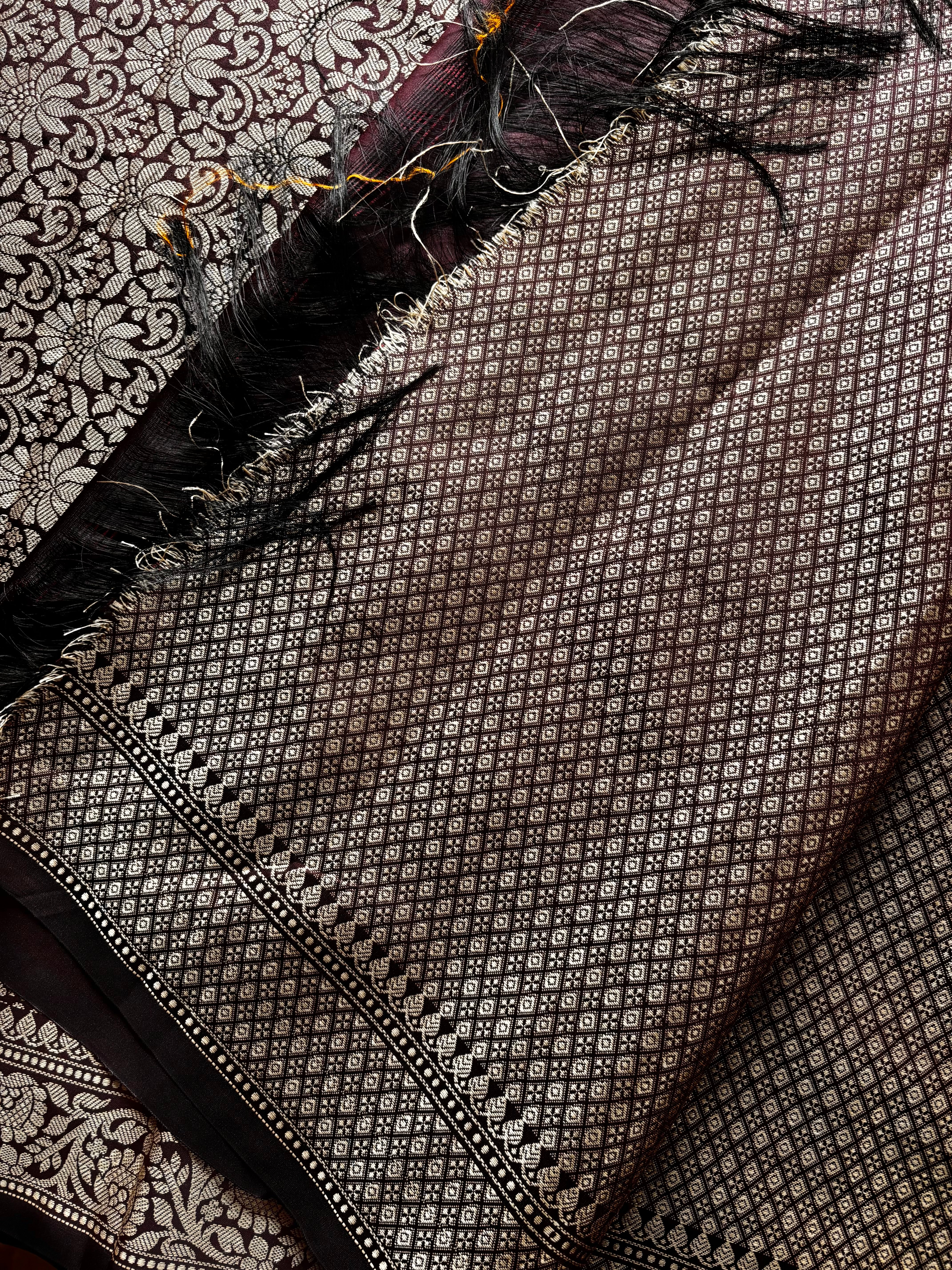 Dark Brown Colour Handwoven Semi Katan Saree
