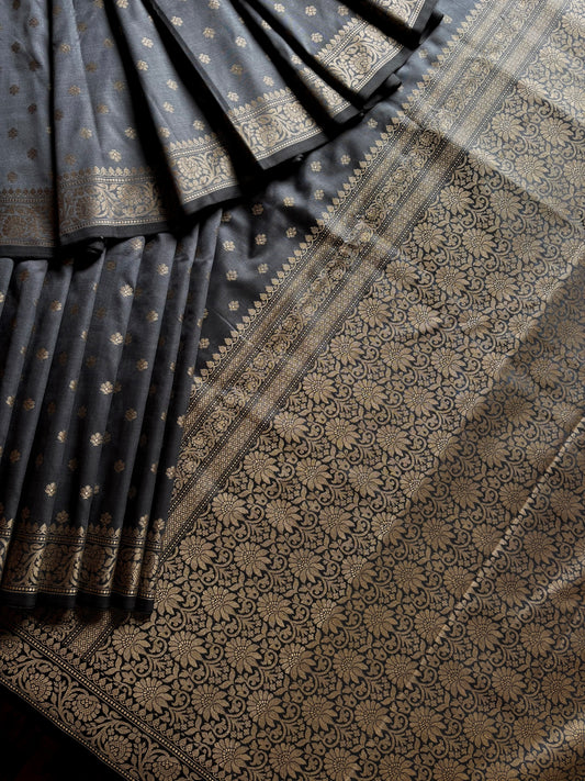 Grey Colour Semi Katan Saree