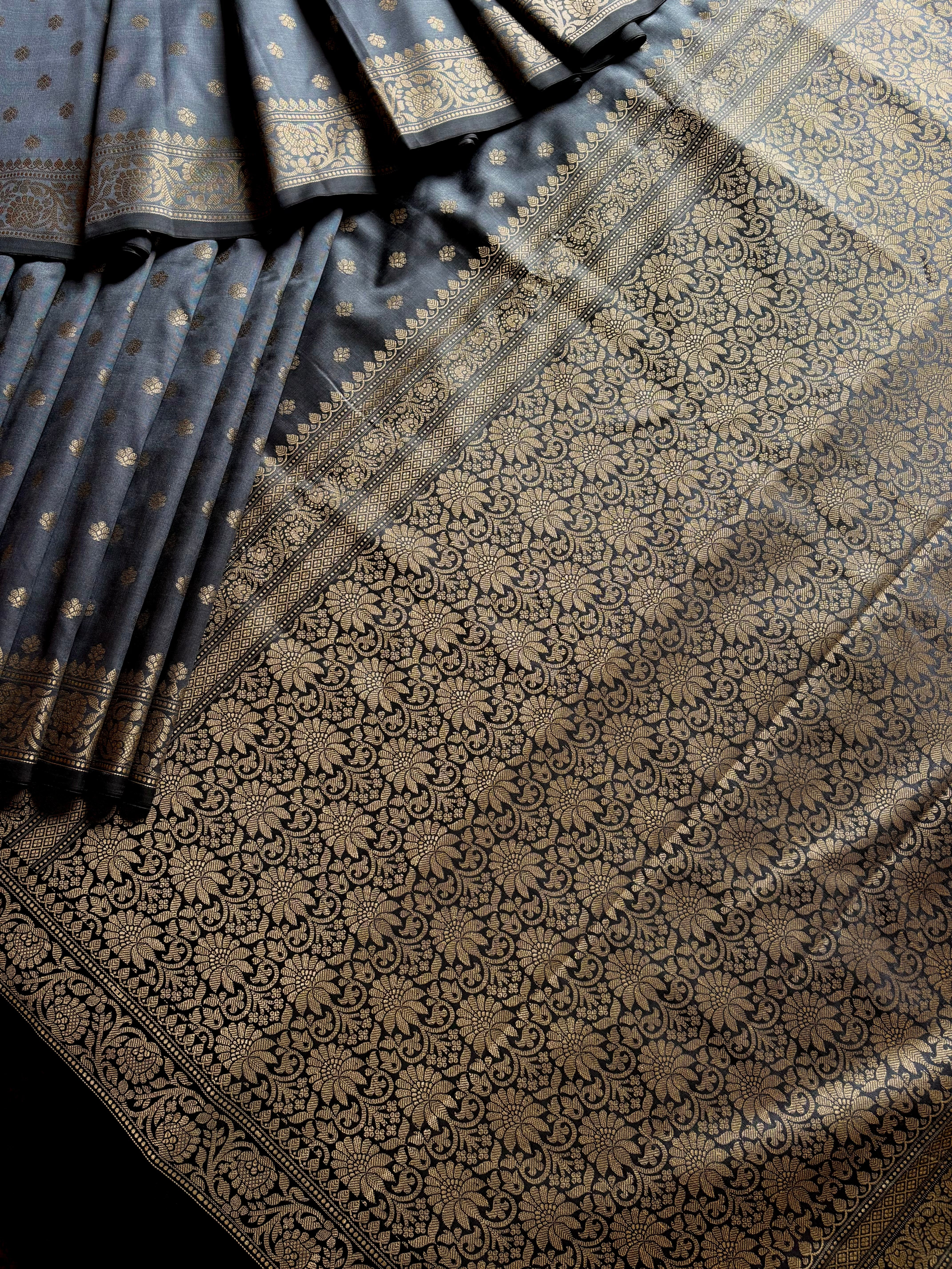 Grey Colour Semi Katan Saree