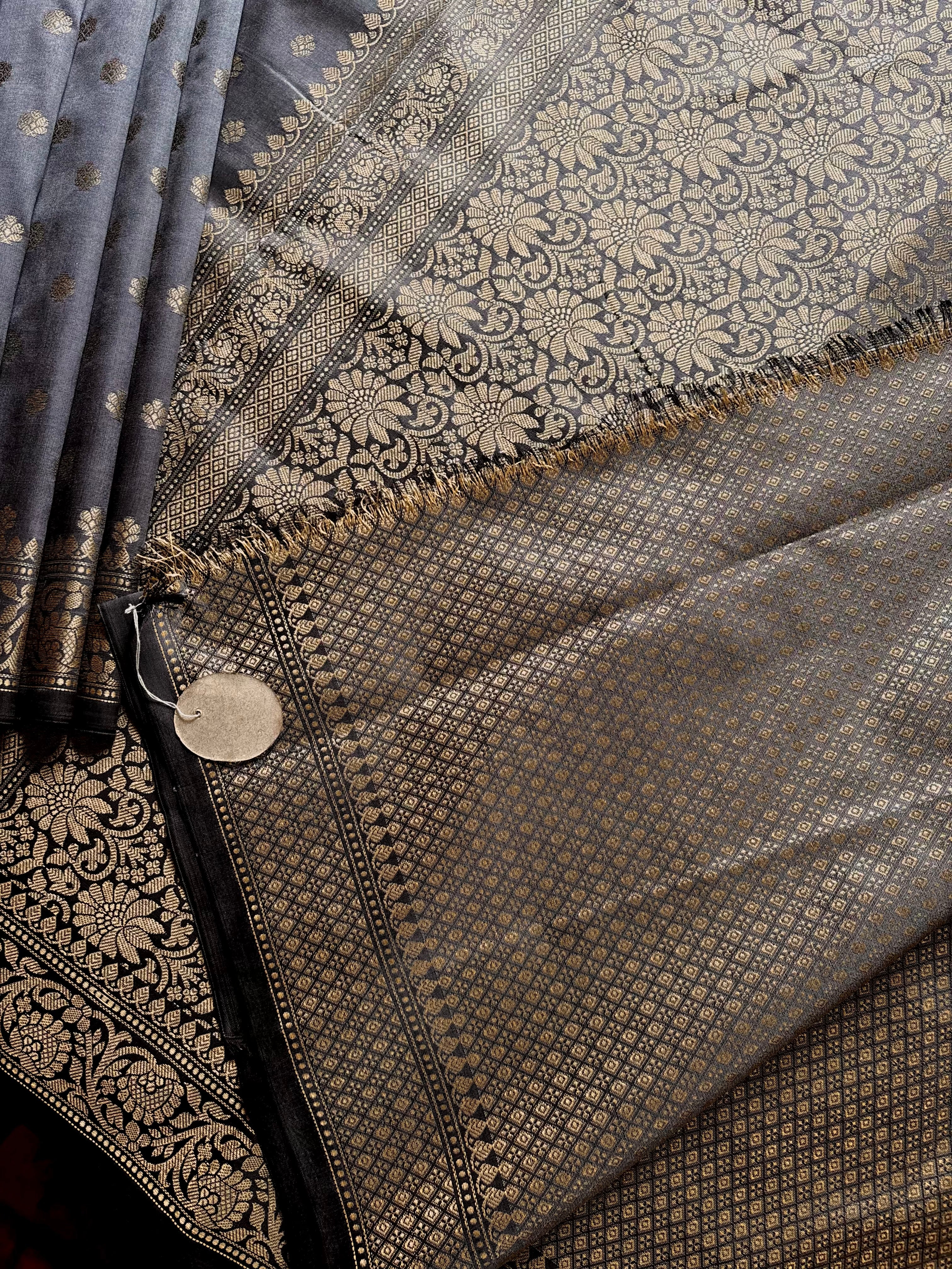 Grey Colour Semi Katan Saree