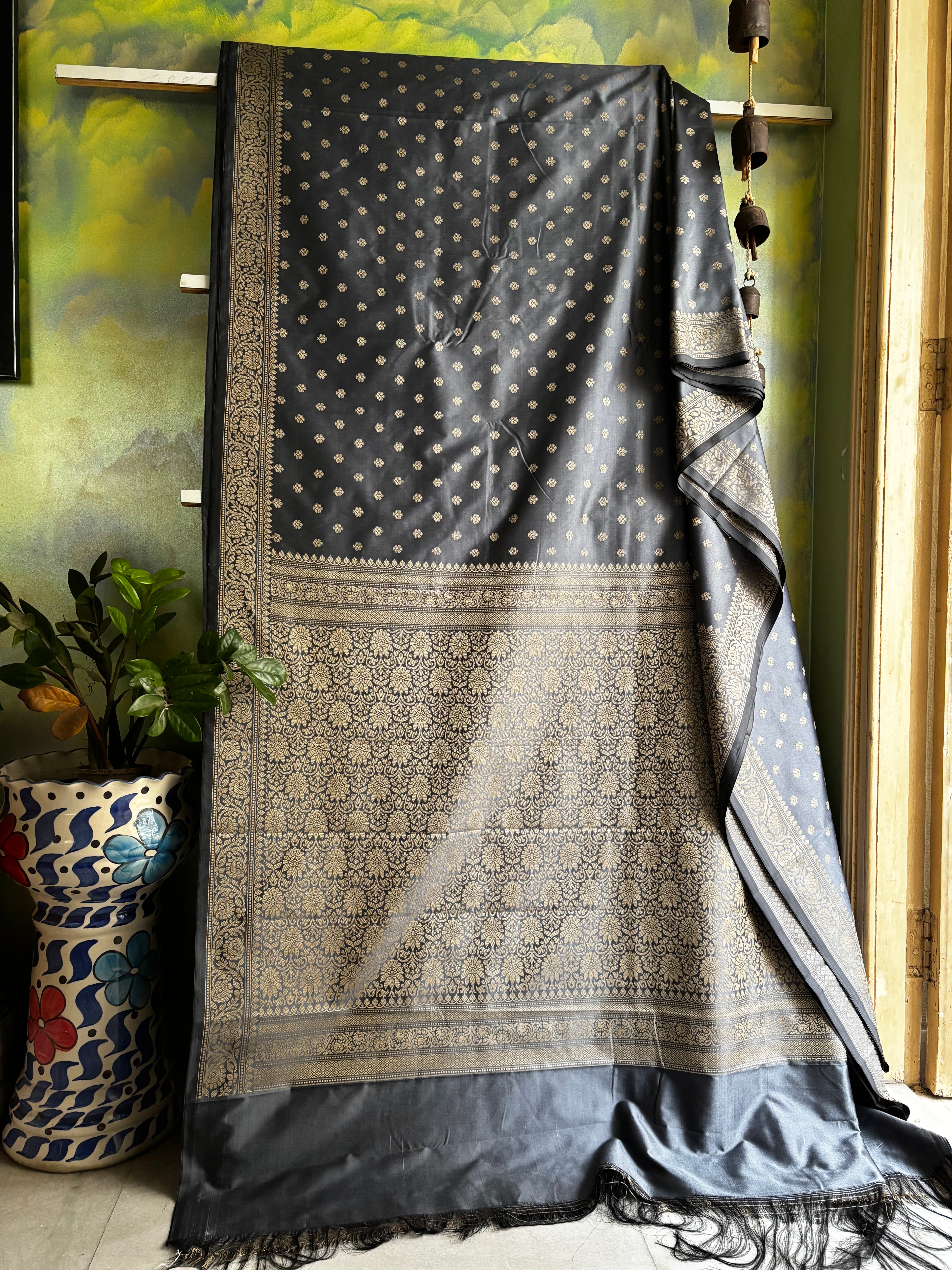 Grey Colour Semi Katan Saree