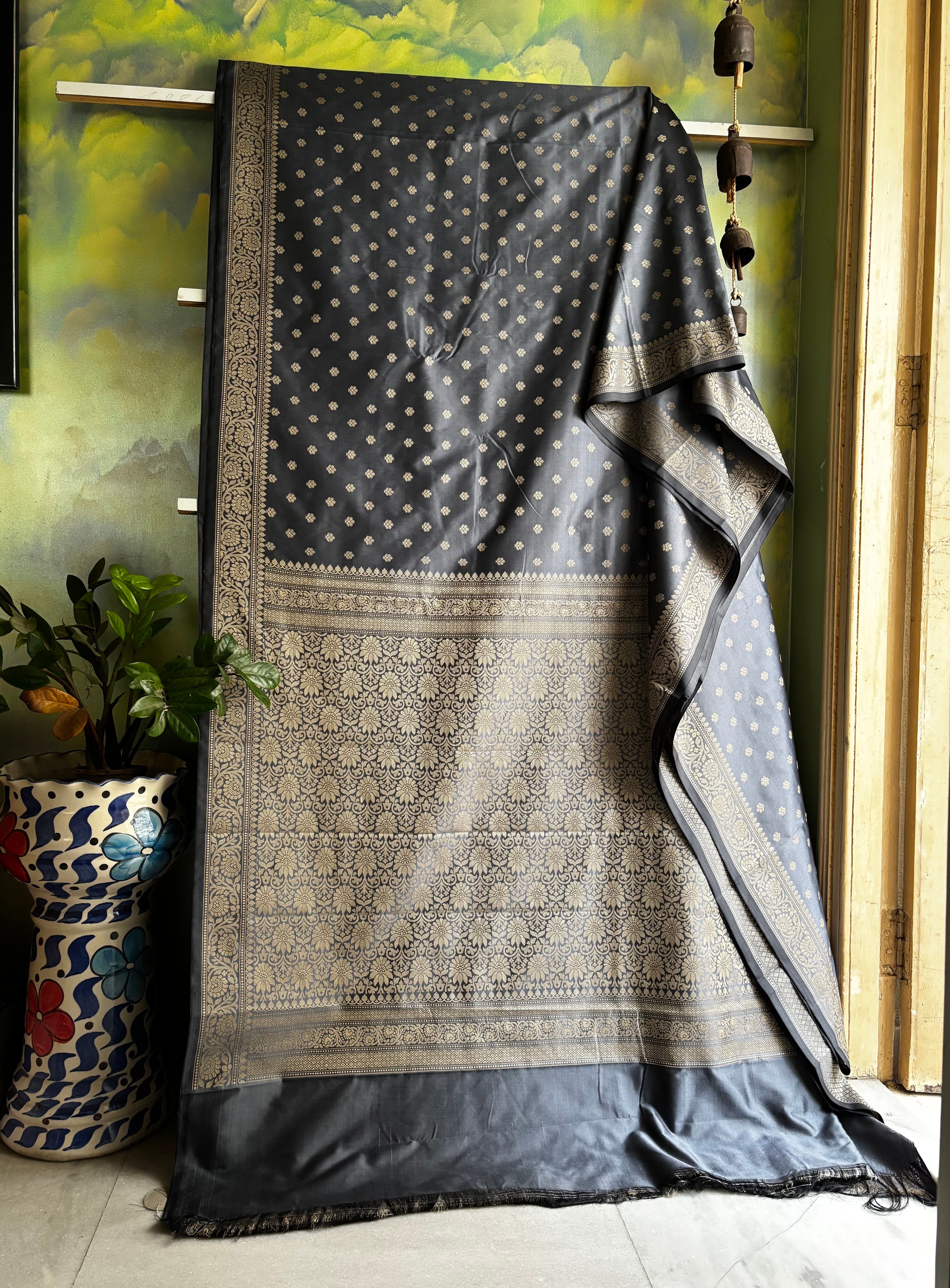 Grey Colour Semi Katan Saree