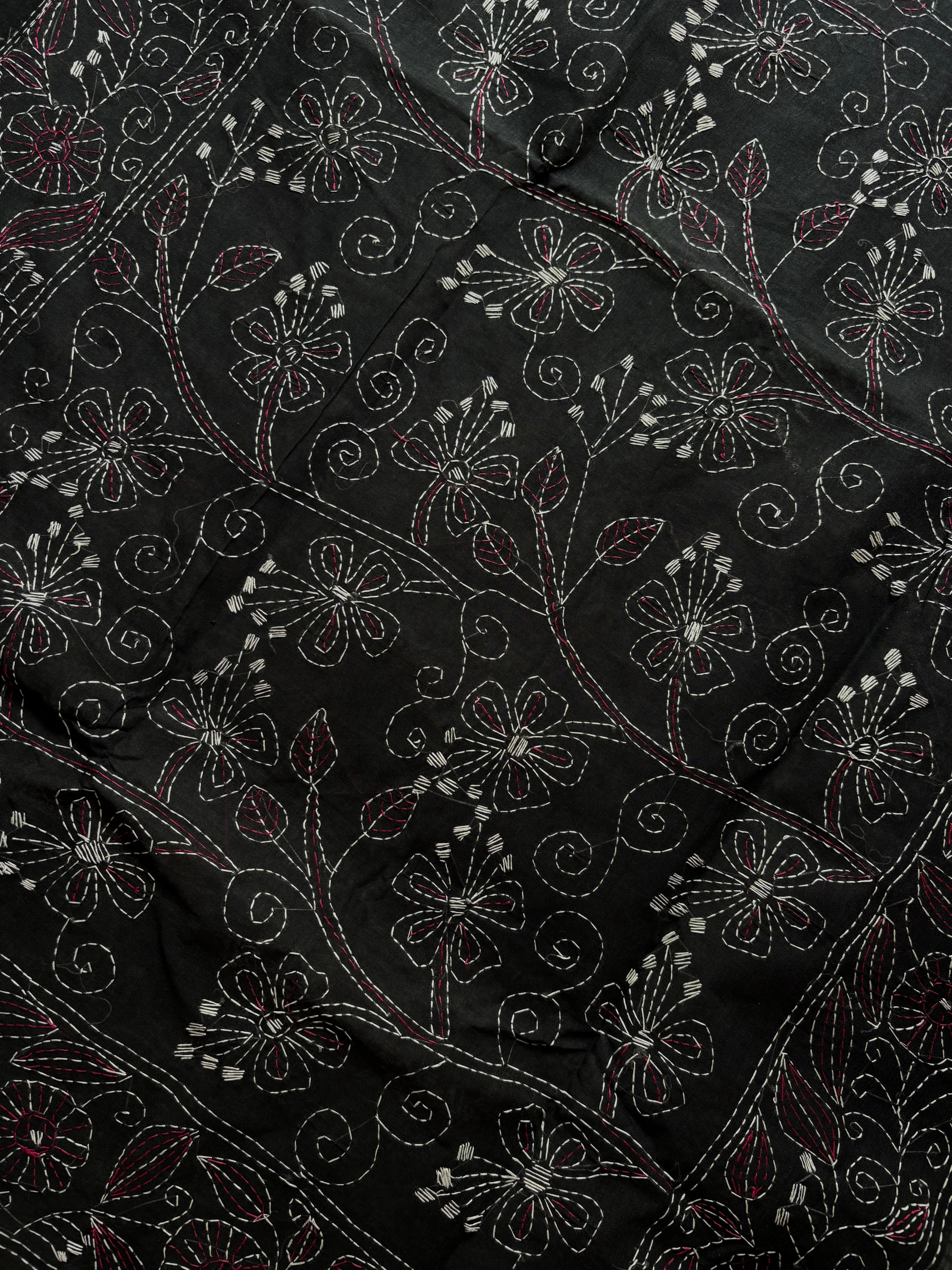 Handmade Black Rani Cotton Kantha Saree
