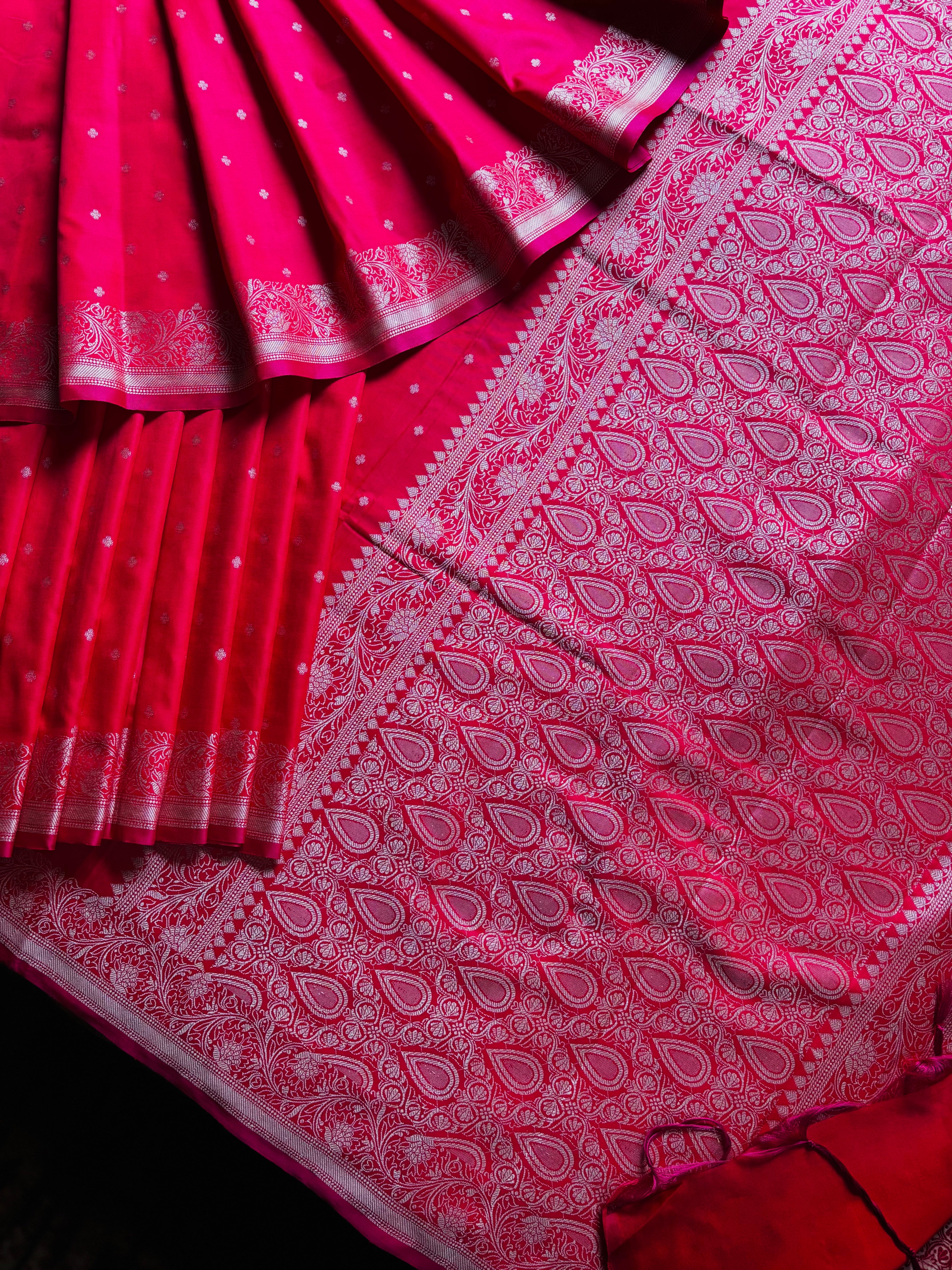 Red Pink Dual Toned Semi Katan Saree