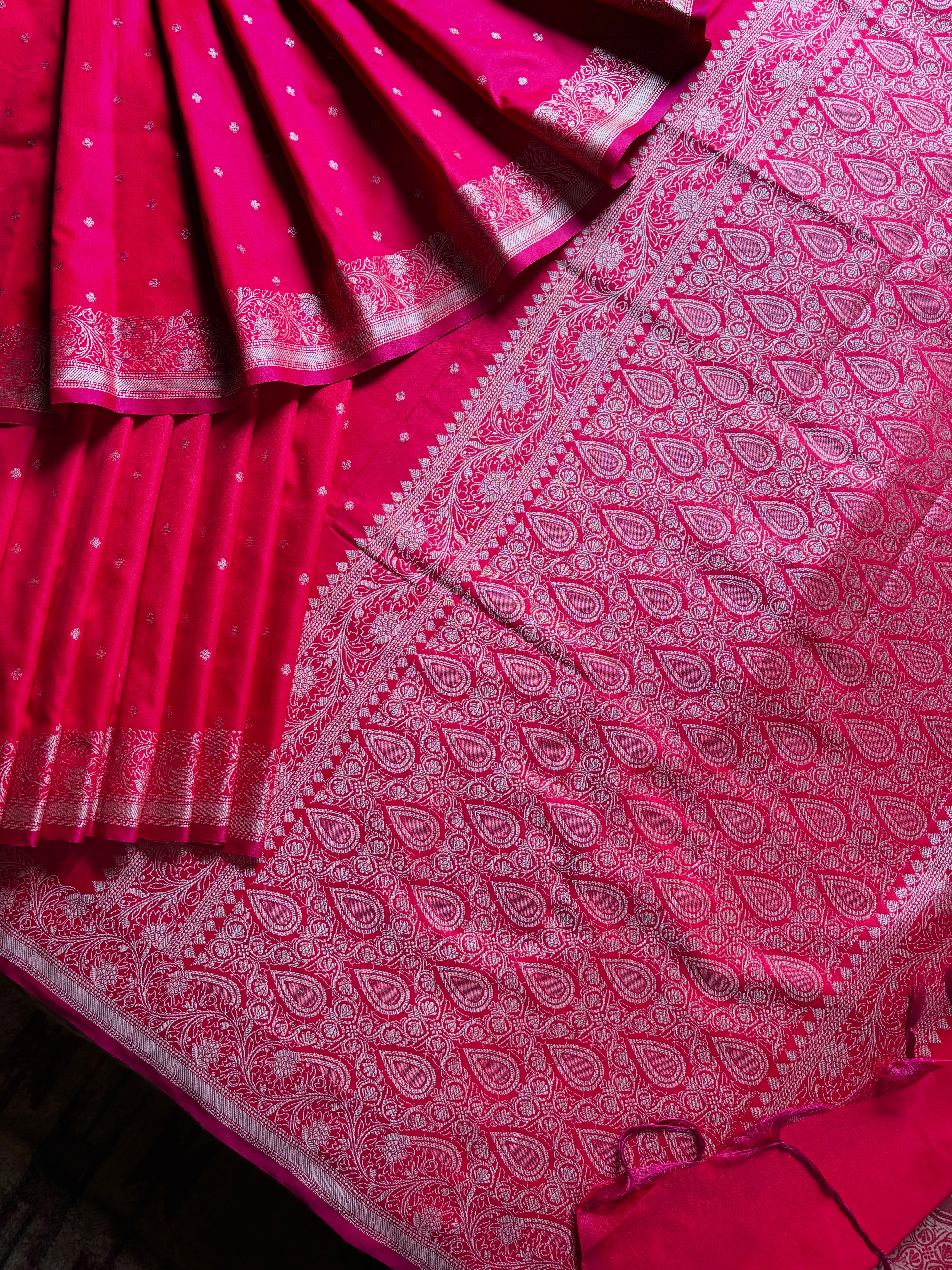 Red Pink Dual Toned Semi Katan Saree
