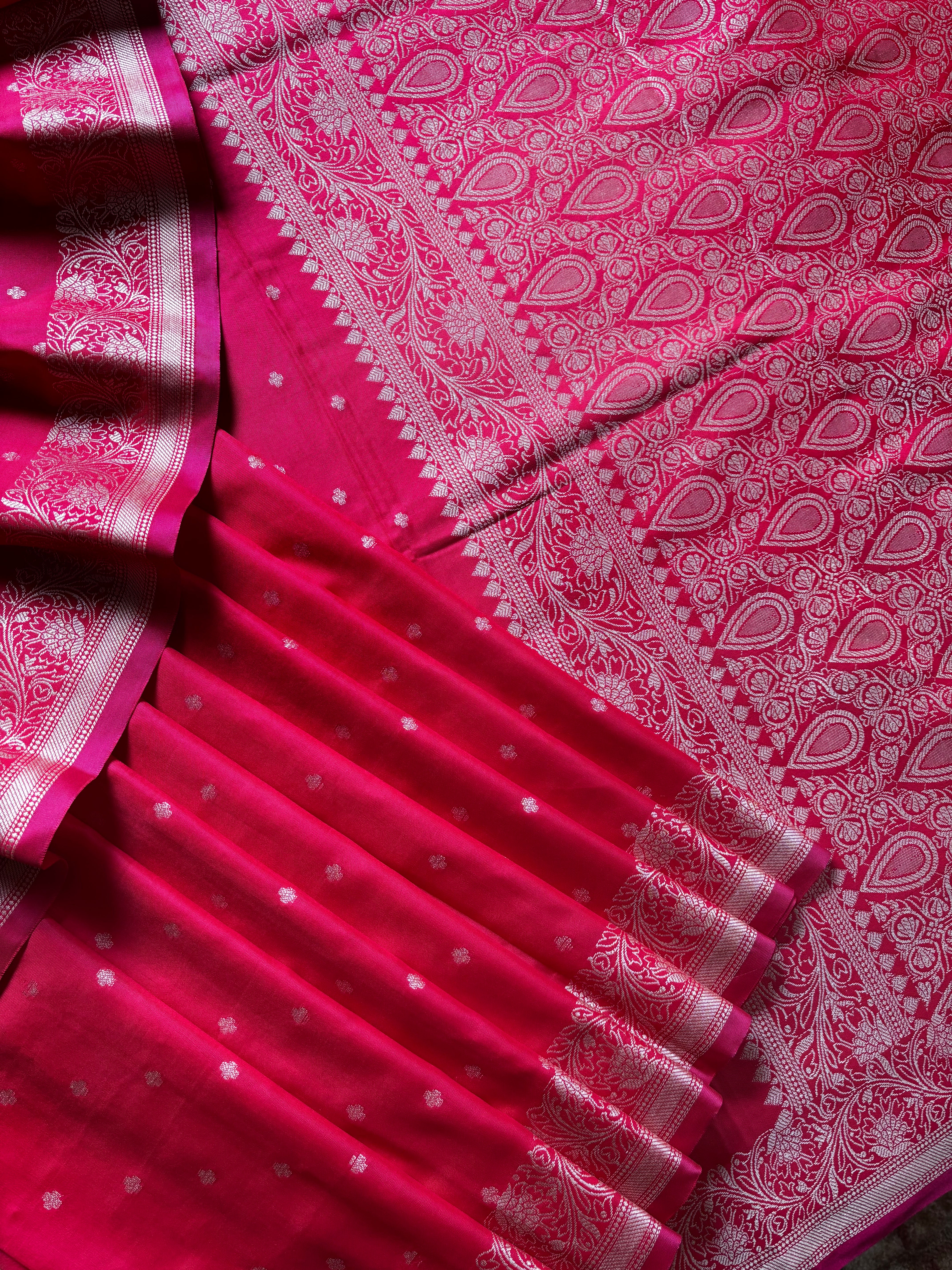 Red Pink Dual Toned Semi Katan Saree