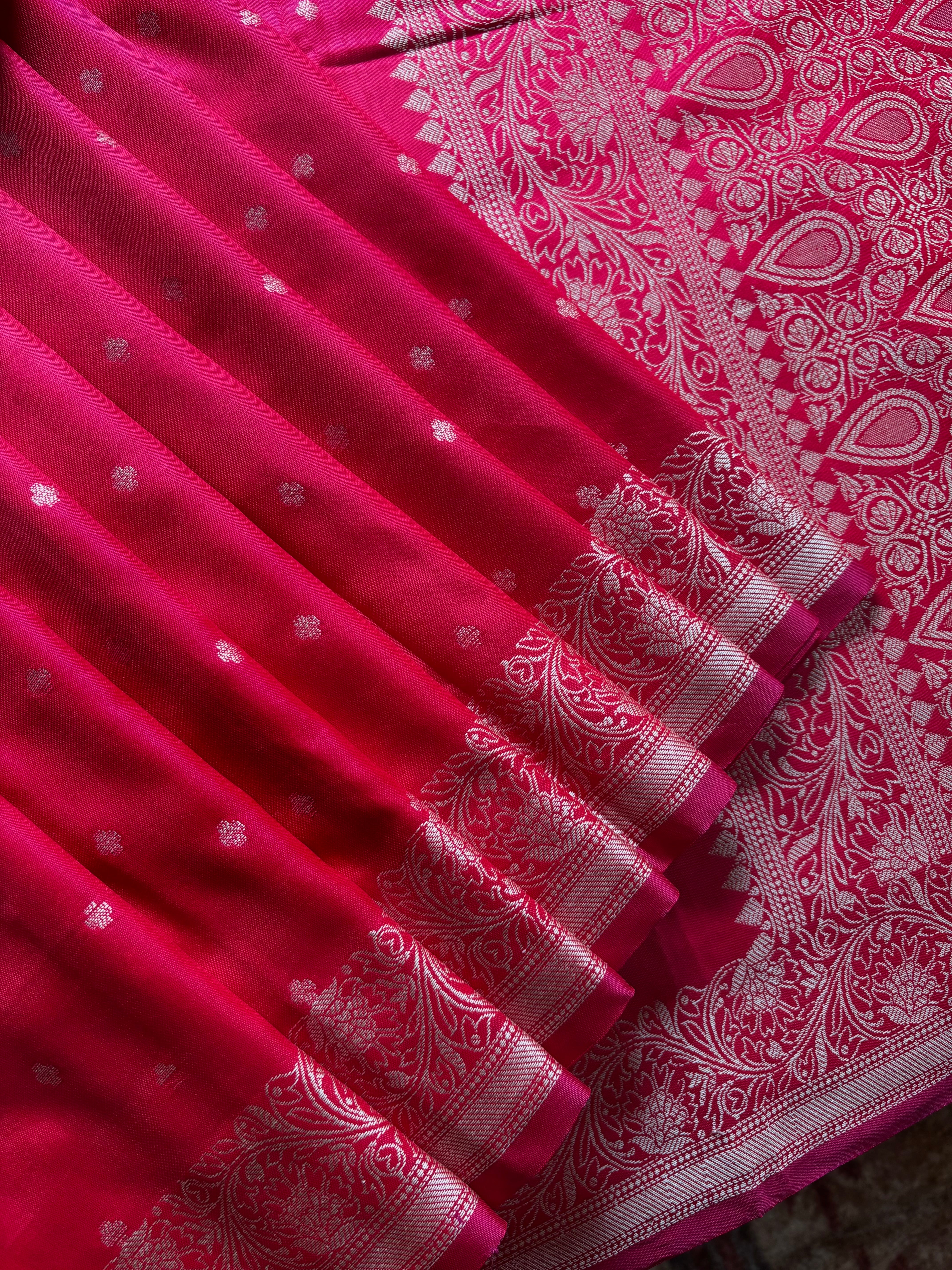 Red Pink Dual Toned Semi Katan Saree