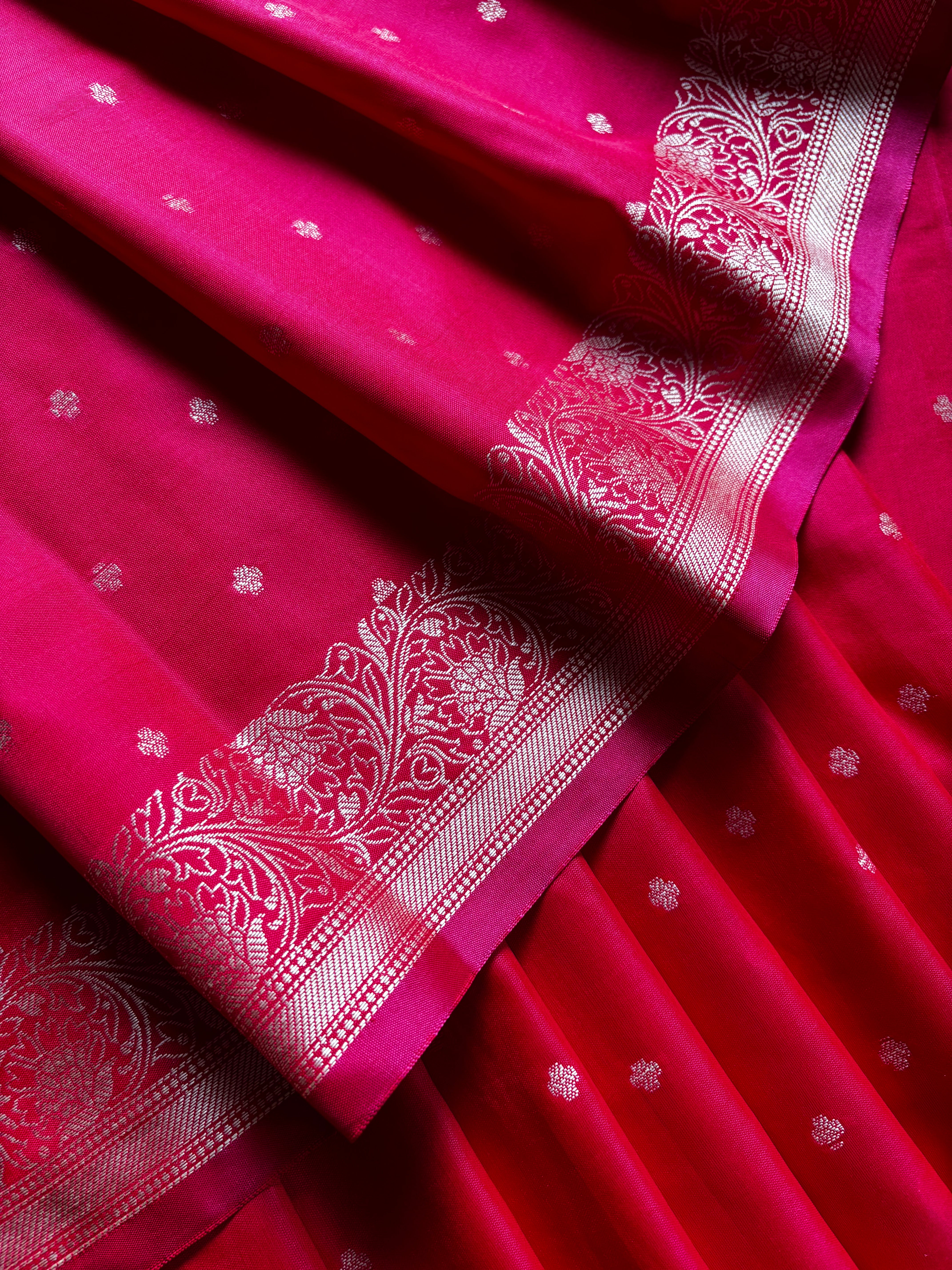 Red Pink Dual Toned Semi Katan Saree
