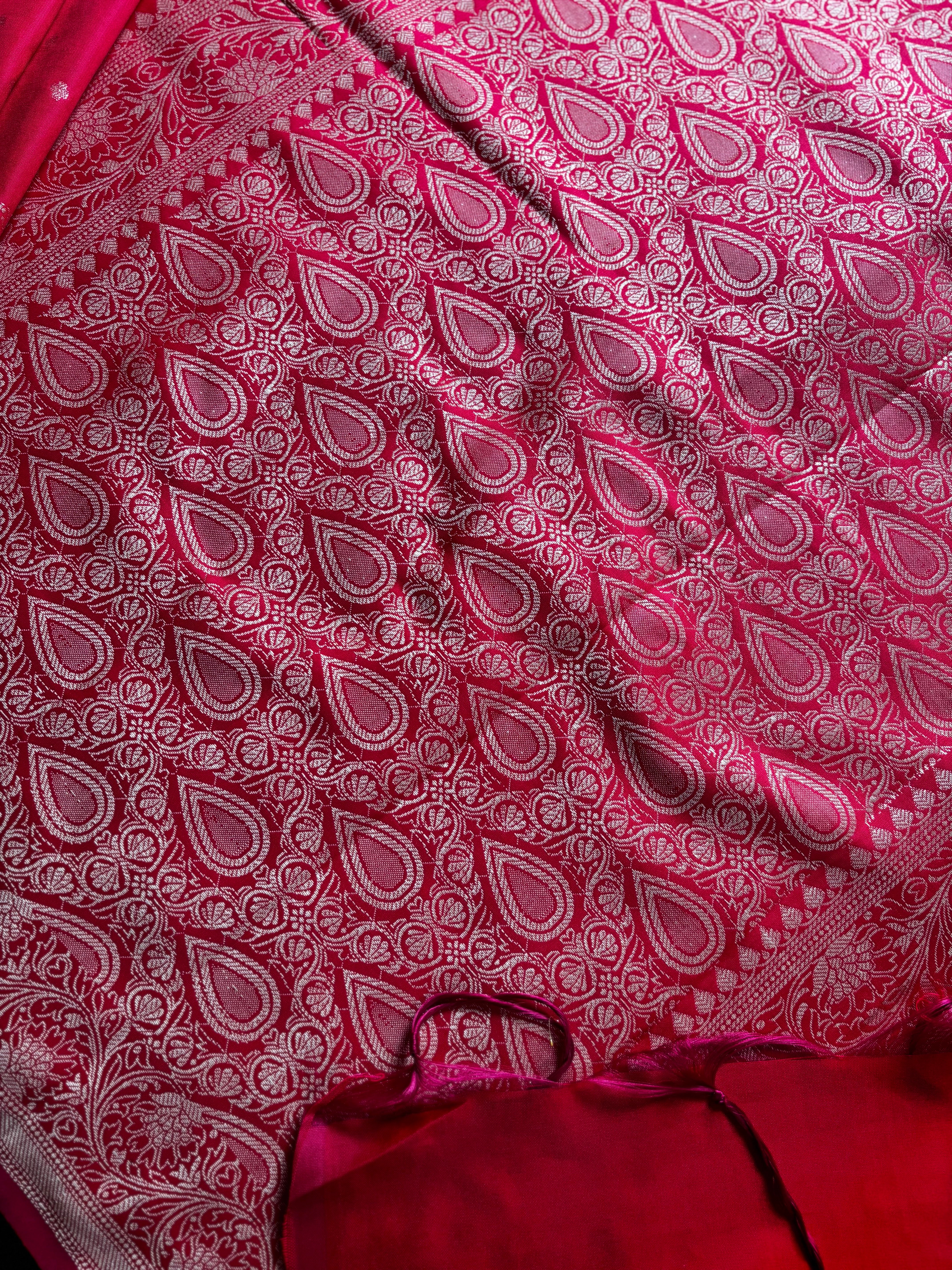 Red Pink Dual Toned Semi Katan Saree