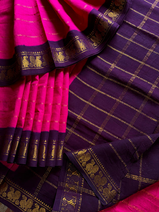 Madurai Sungudi Pink Colour Cotton Saree