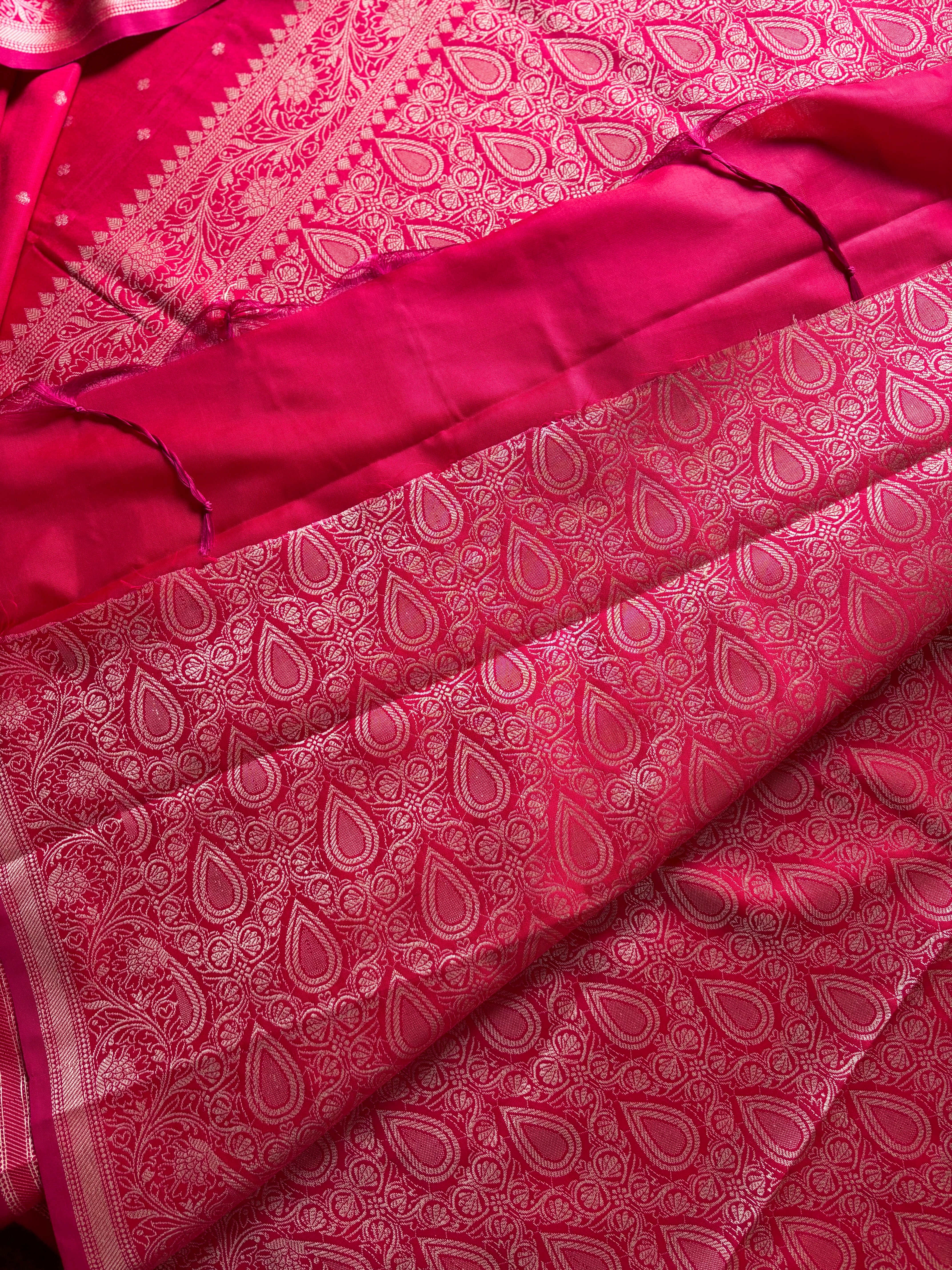 Red Pink Dual Toned Semi Katan Saree