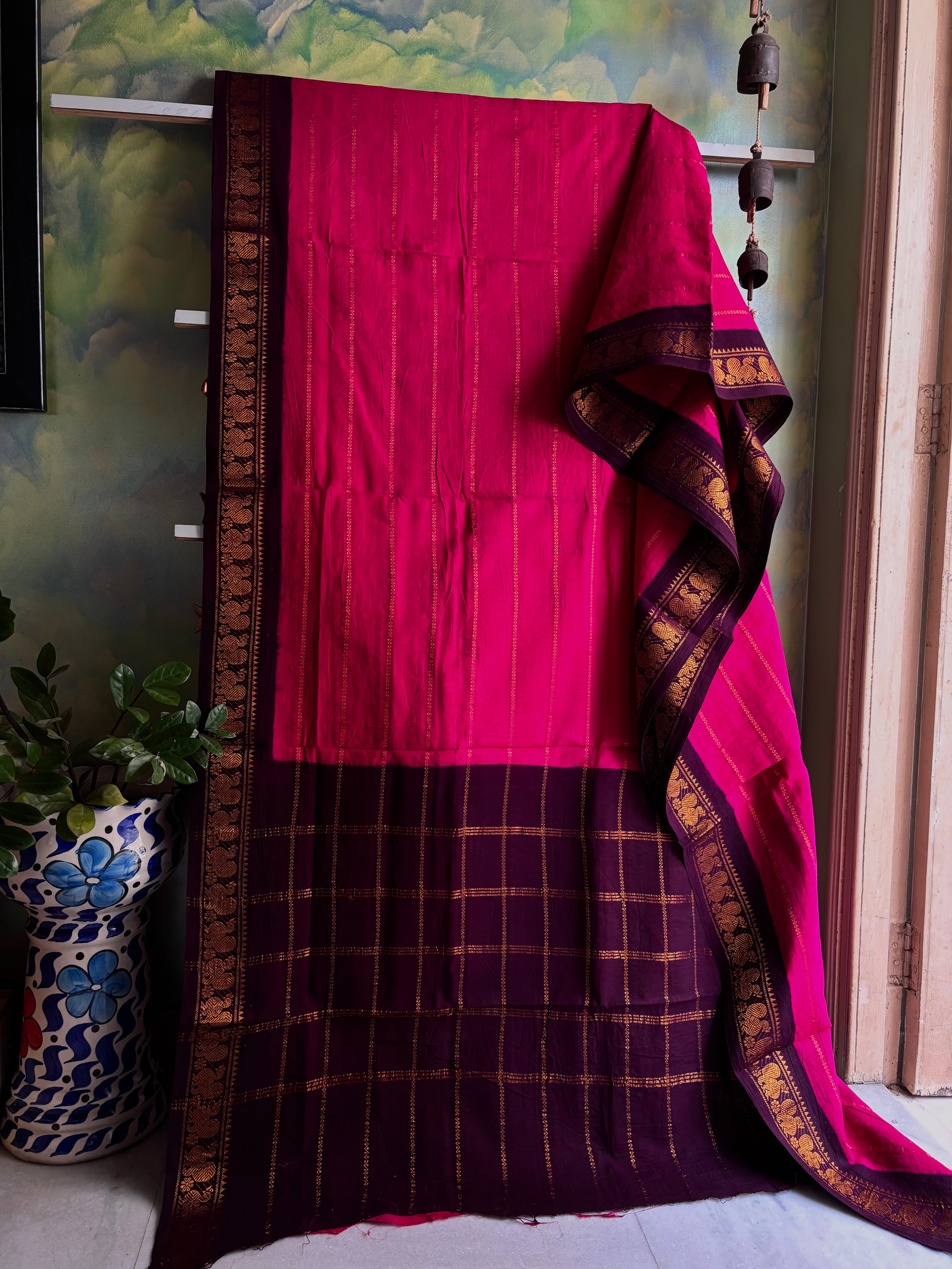 Madurai Sungudi Pink Colour Cotton Saree