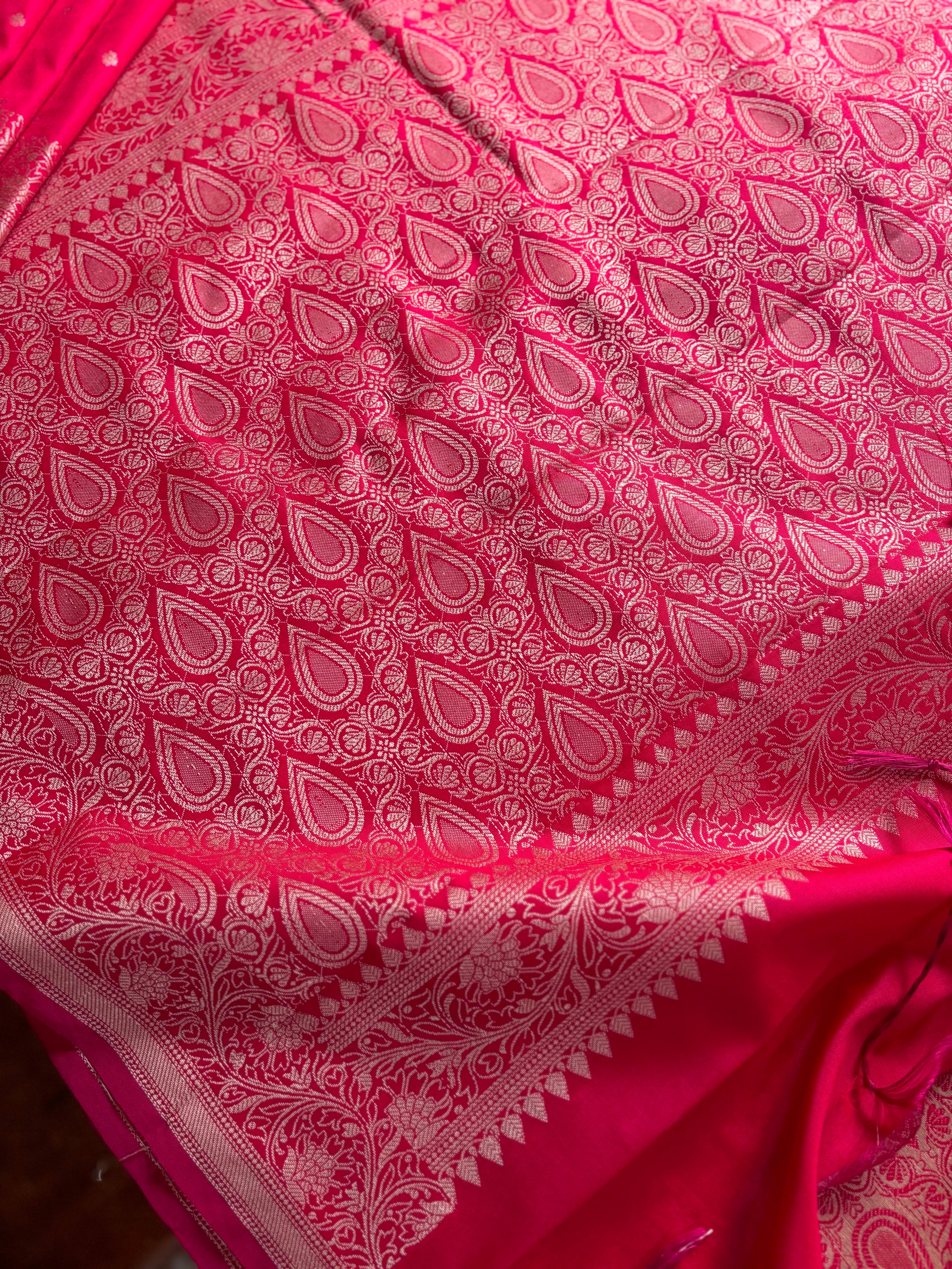 Red Pink Dual Toned Semi Katan Saree