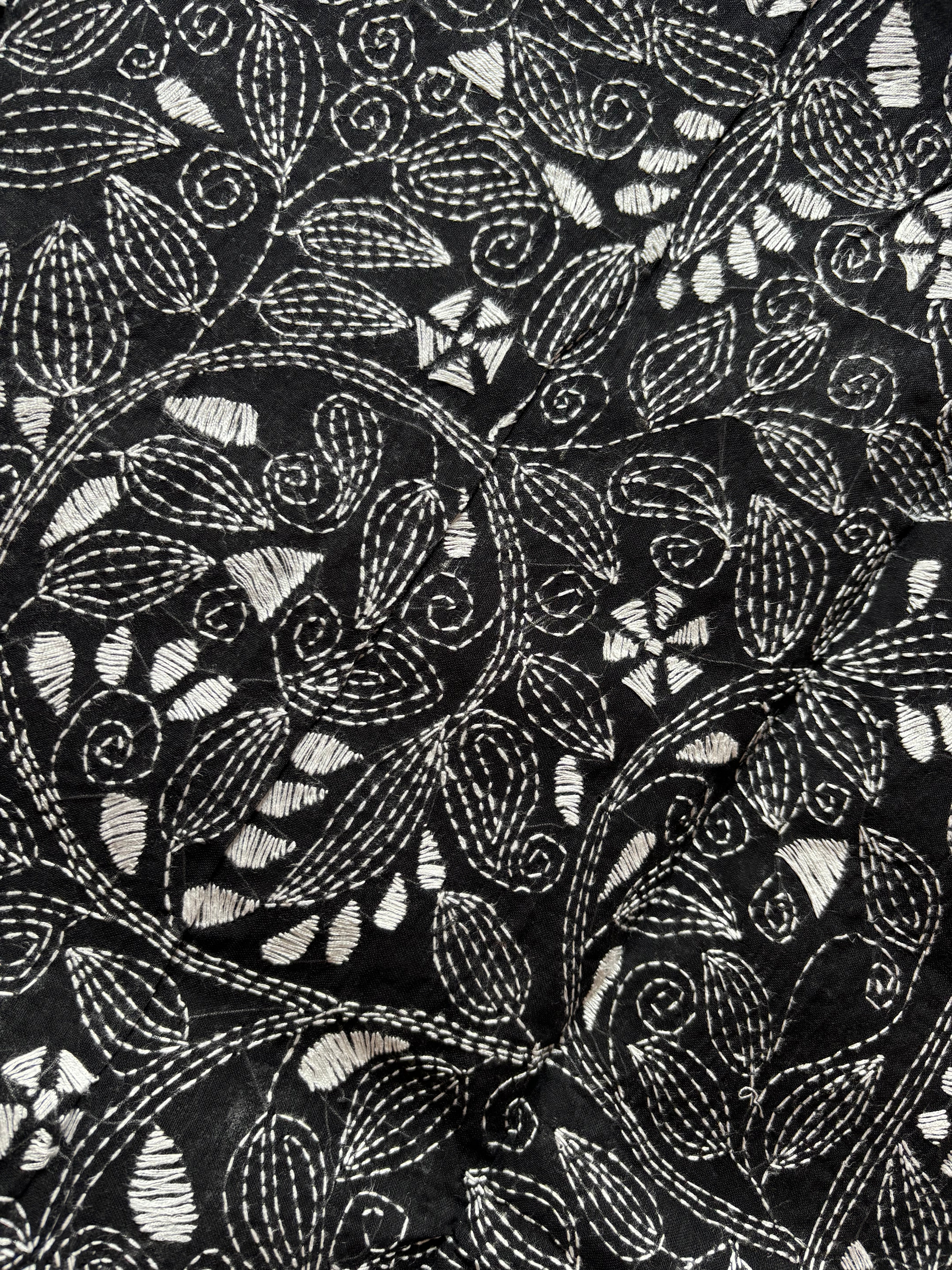 Handmade Black White Cotton Kantha Saree