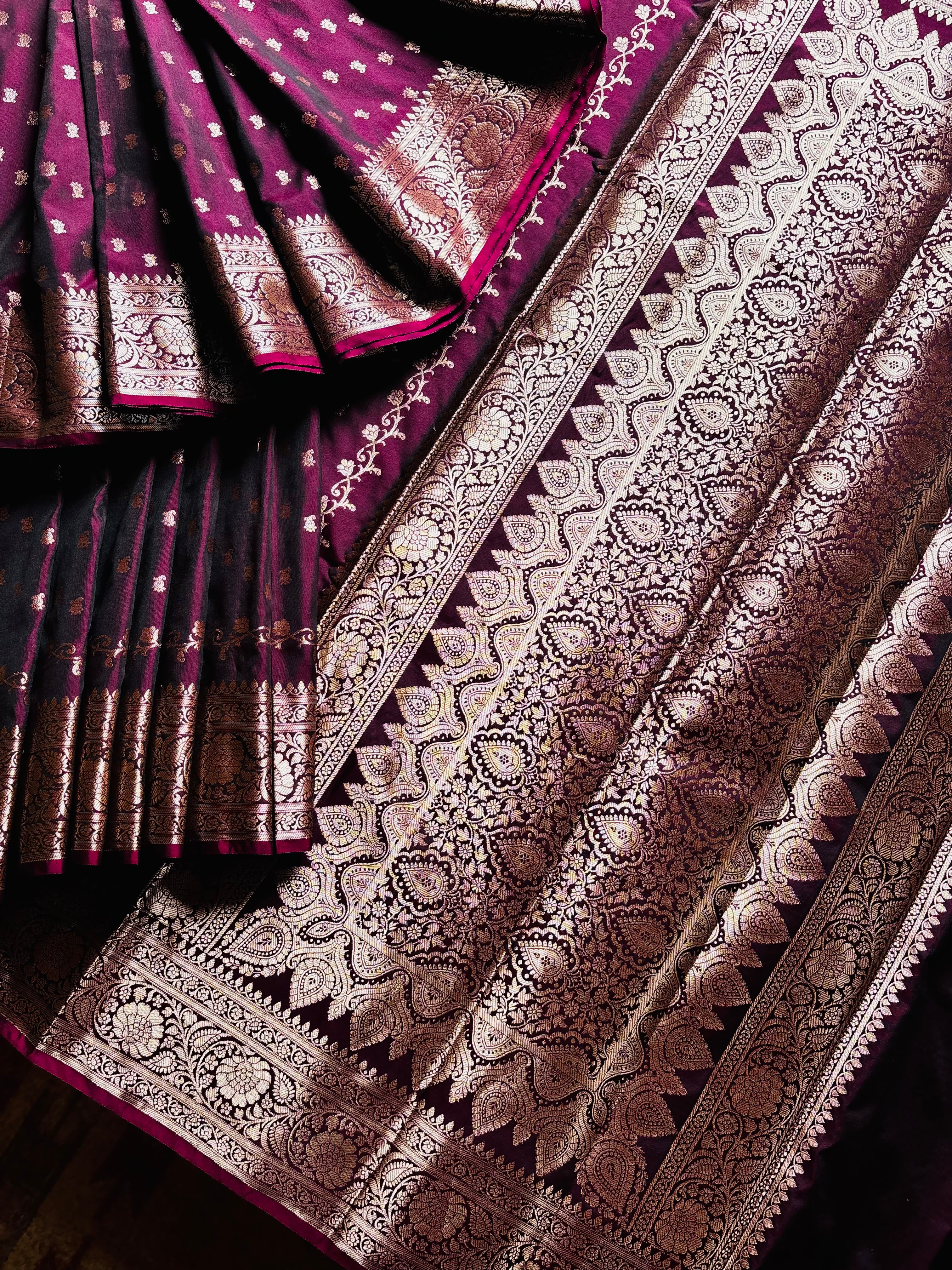 Dark Wine Colour Semi Katan Saree