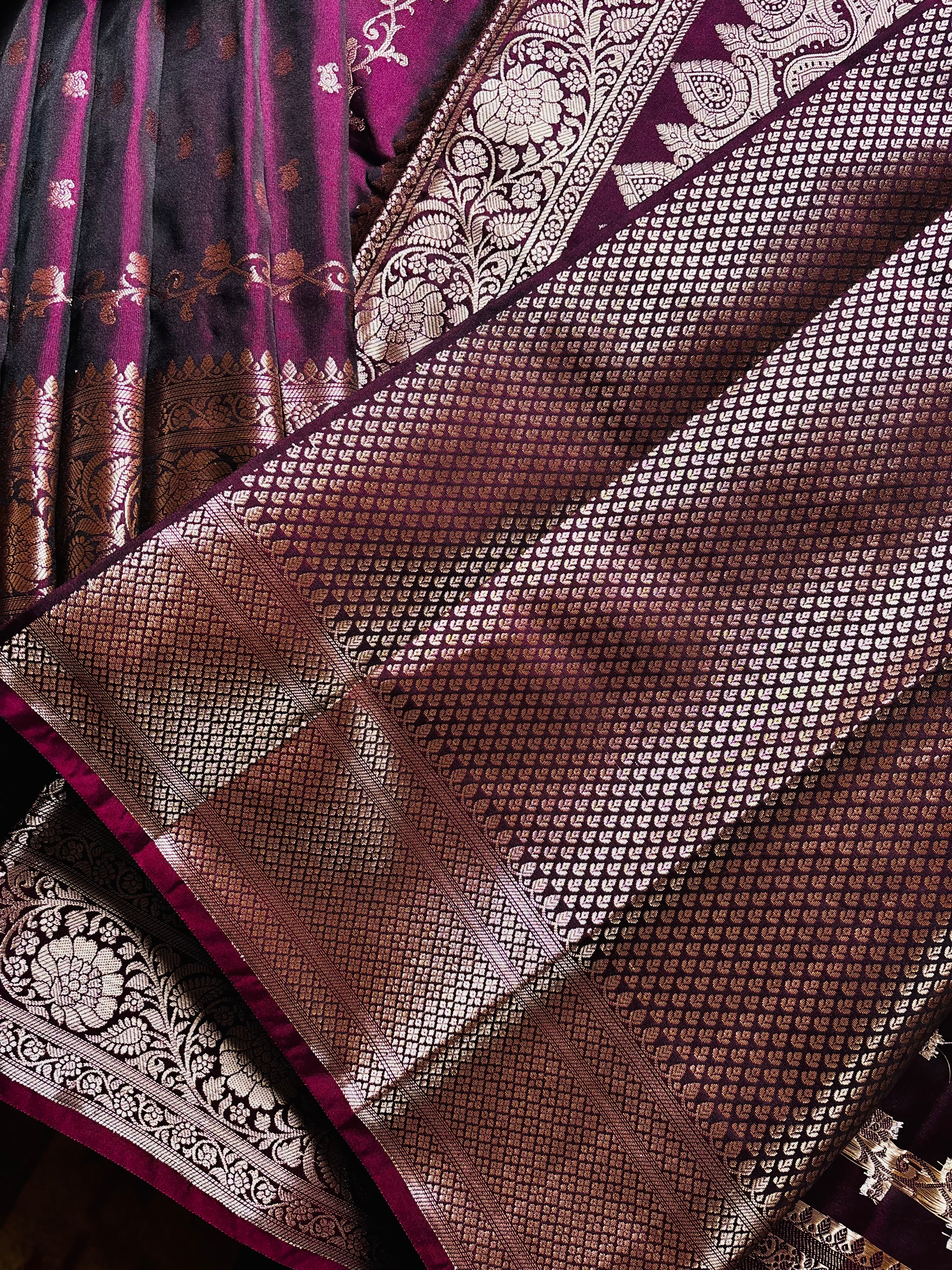 Dark Wine Colour Semi Katan Saree