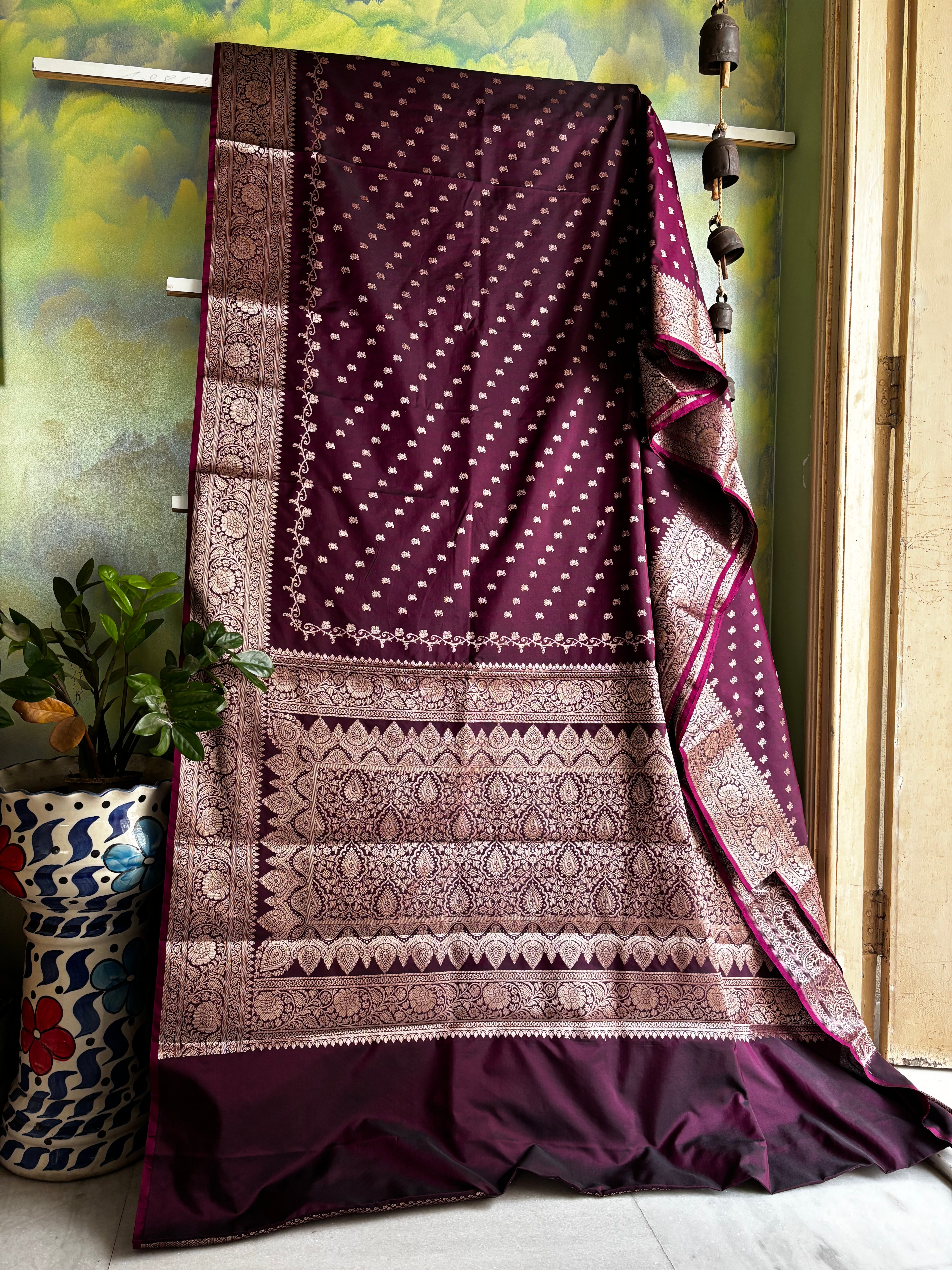 Dark Wine Colour Semi Katan Saree