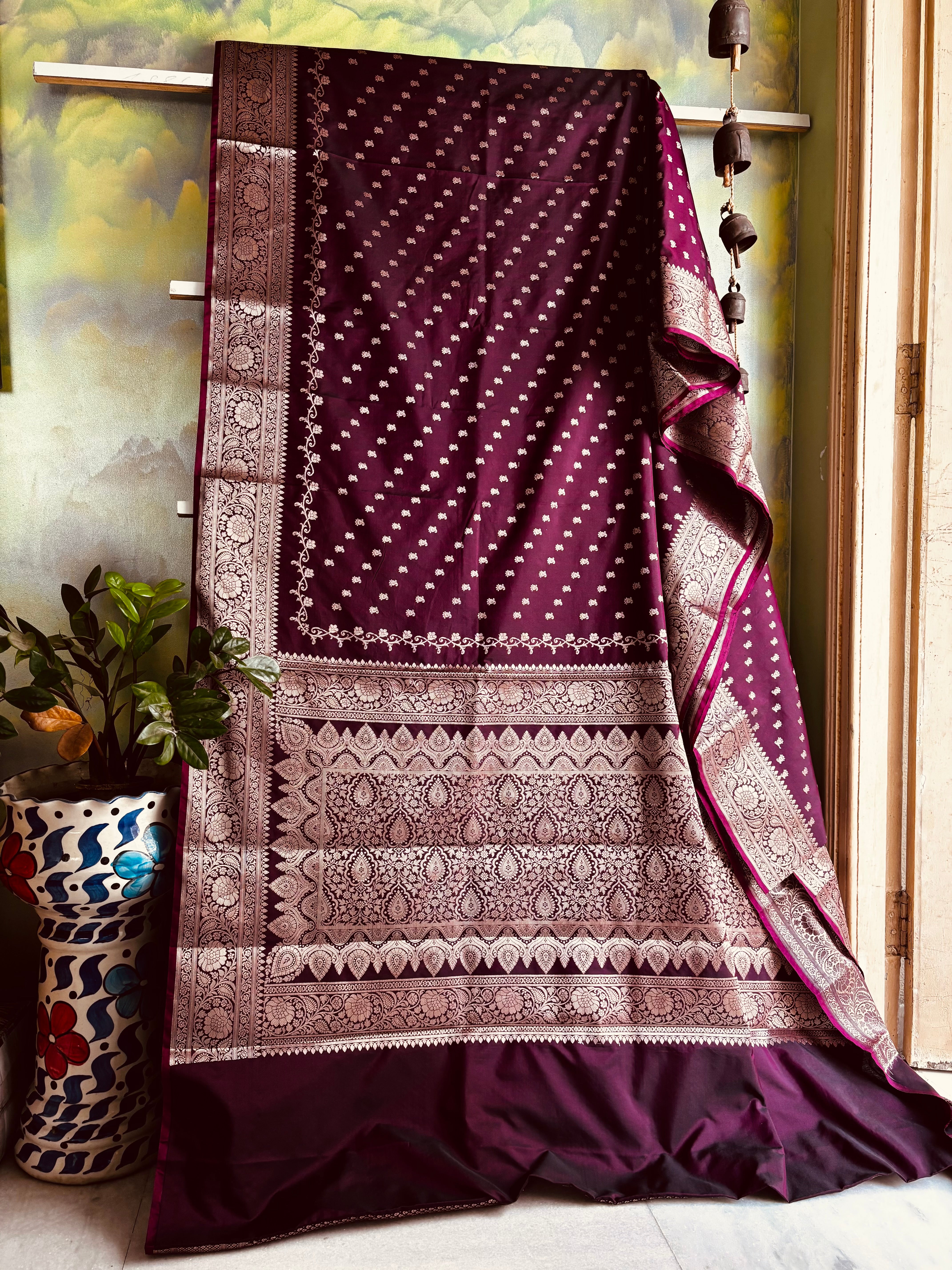 Dark Wine Colour Semi Katan Saree