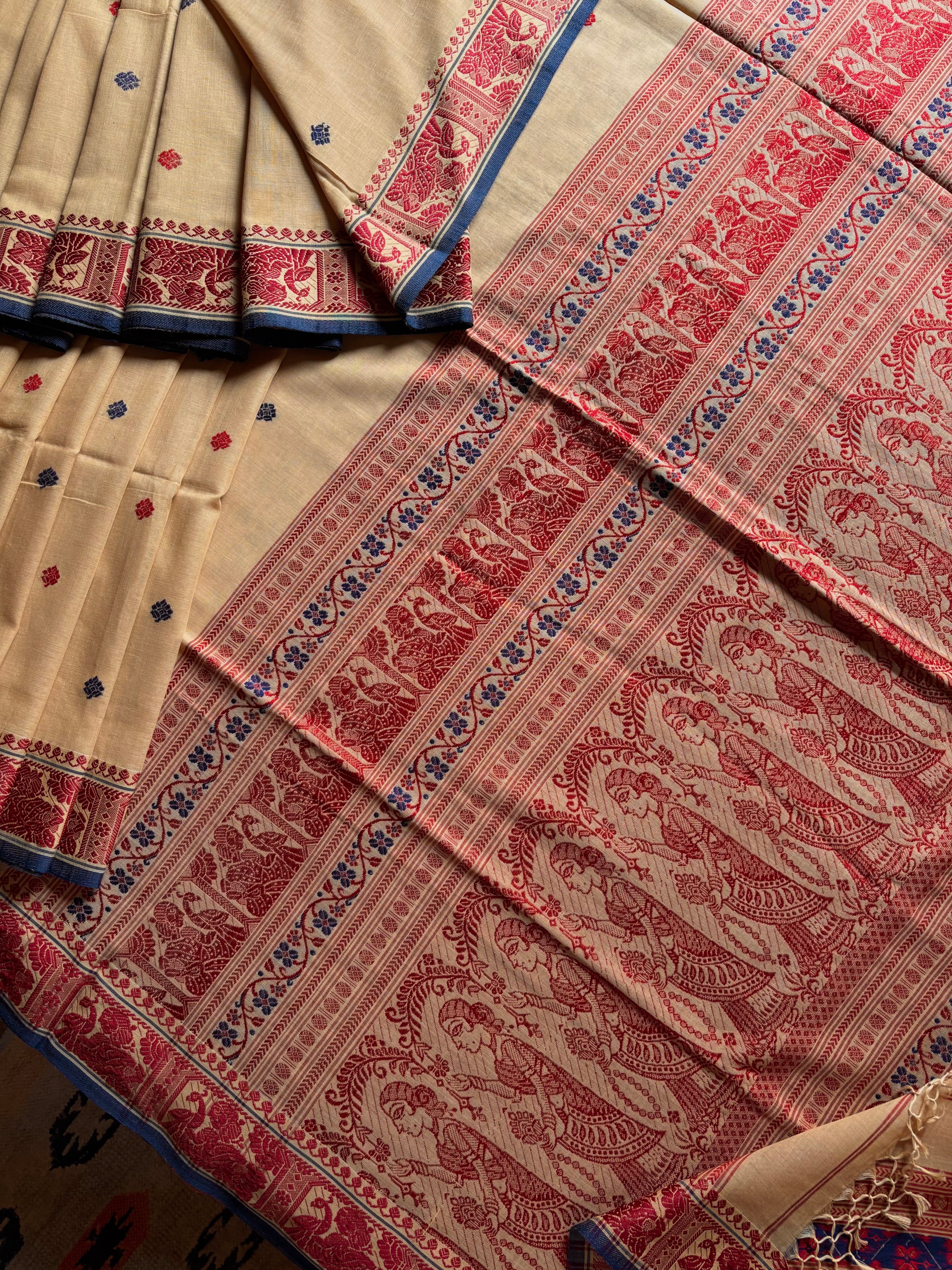 Handwoven Beige Colour Cotton Baluchari Saree