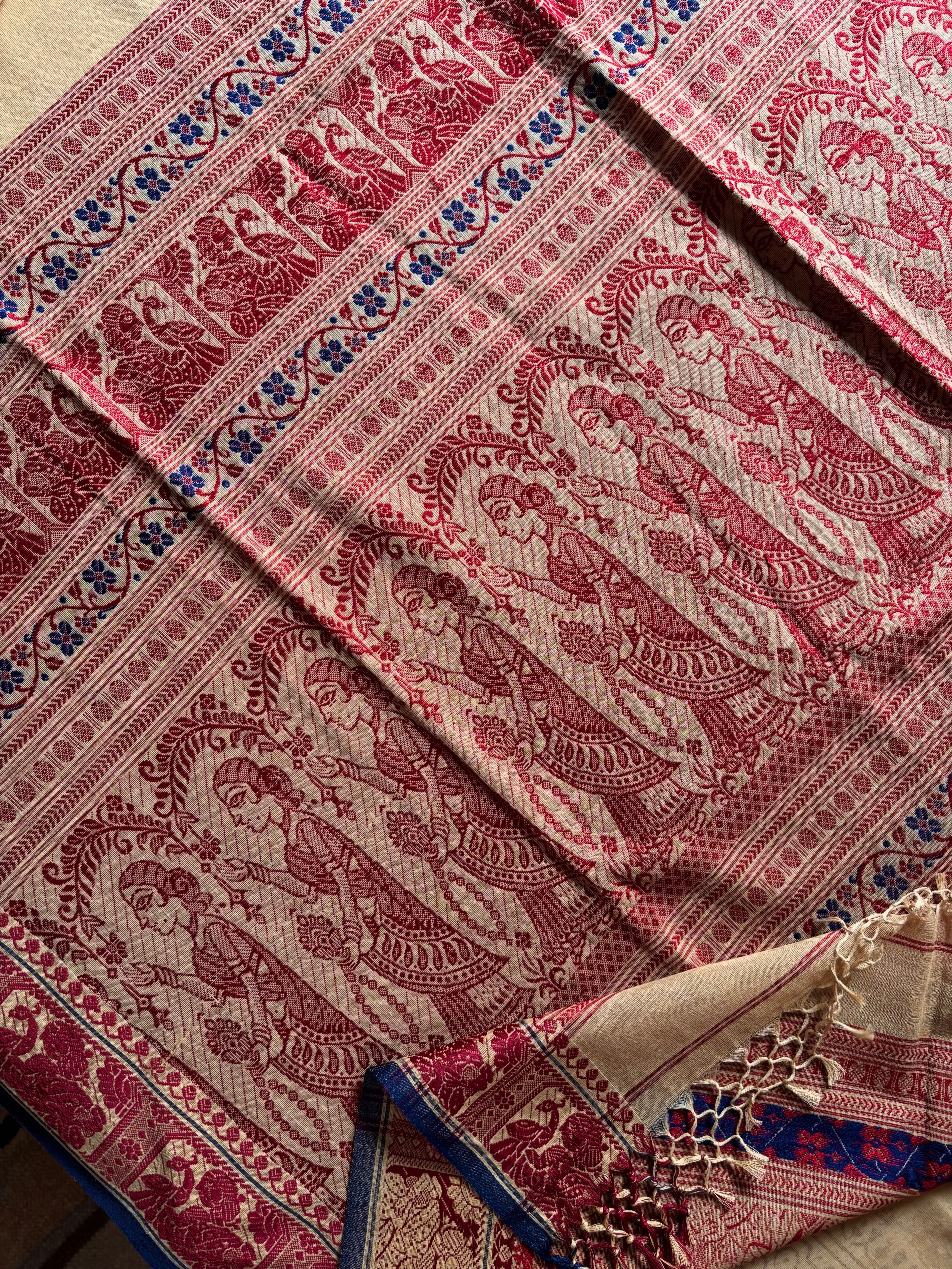 Handwoven Beige Colour Cotton Baluchari Saree