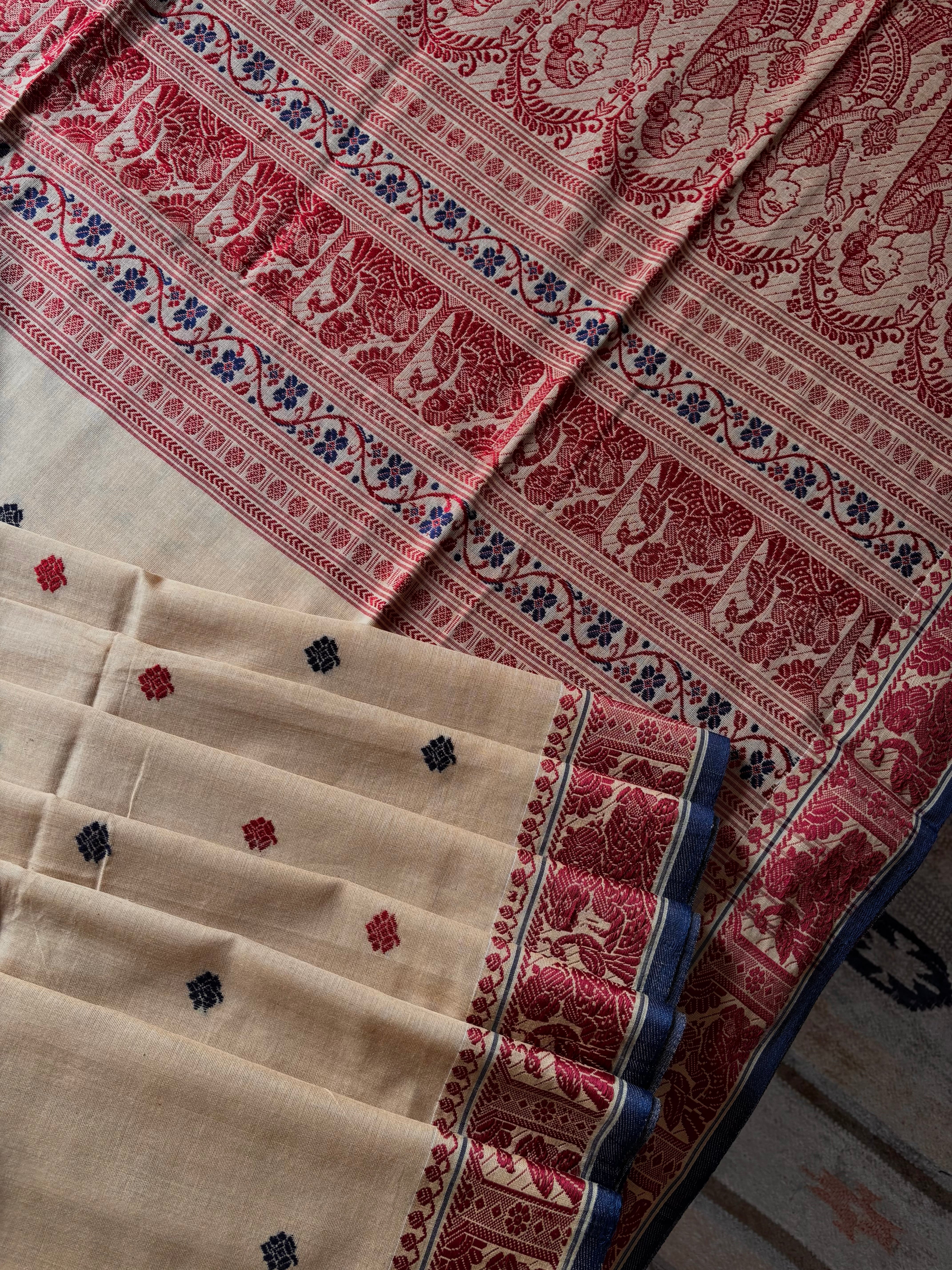Handwoven Beige Colour Cotton Baluchari Saree