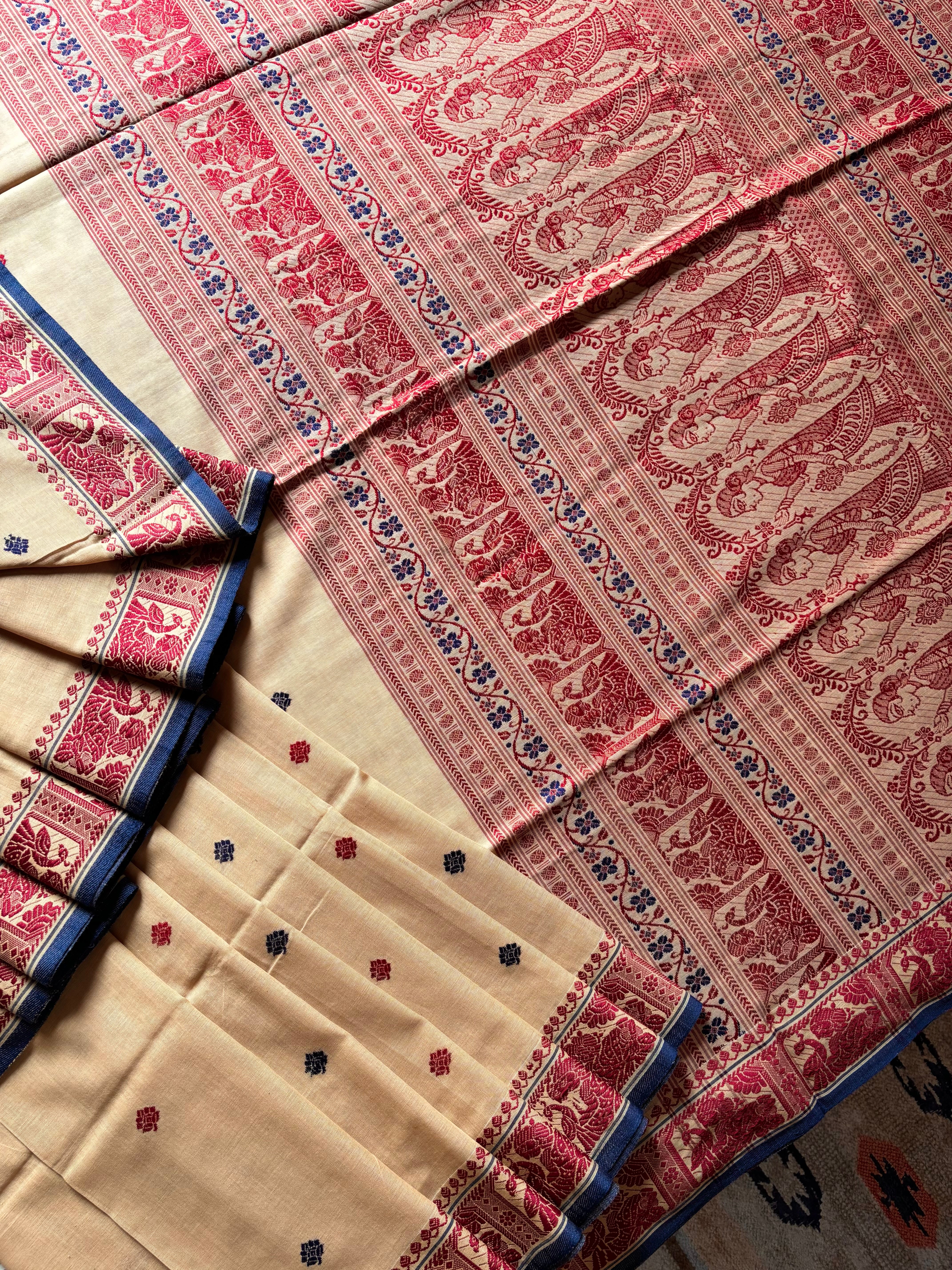 Handwoven Beige Colour Cotton Baluchari Saree
