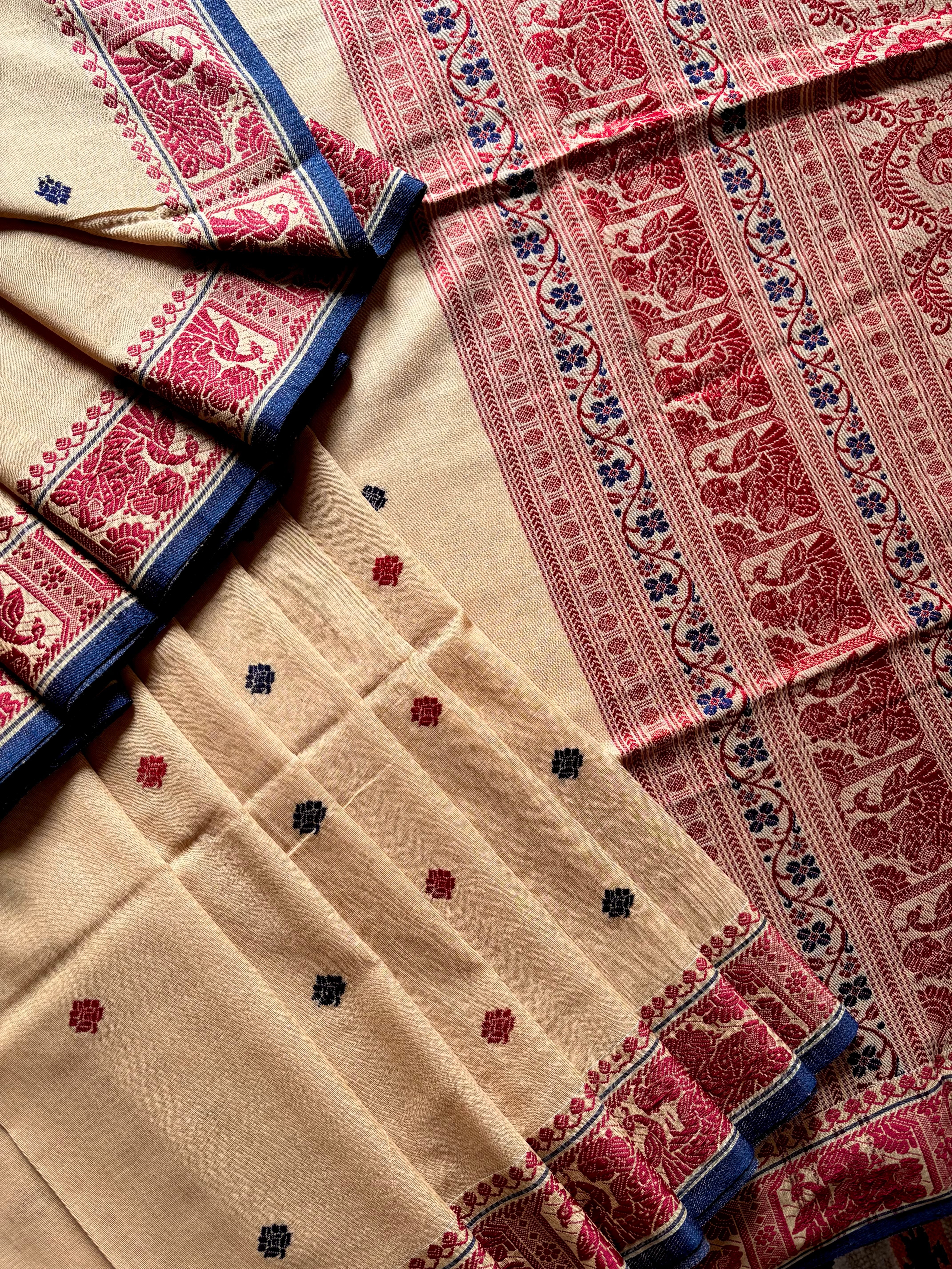 Handwoven Beige Colour Cotton Baluchari Saree