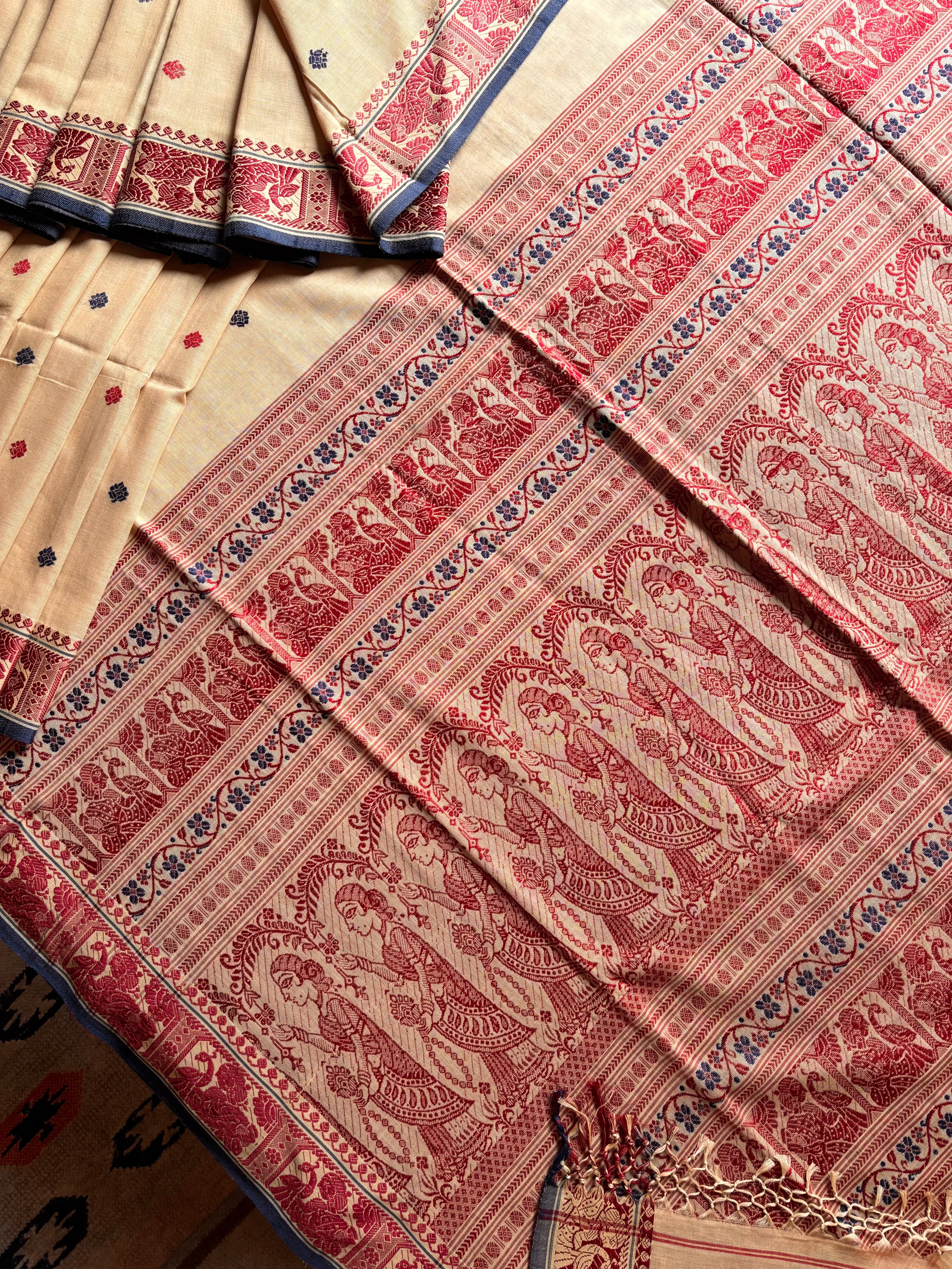 Handwoven Beige Colour Cotton Baluchari Saree