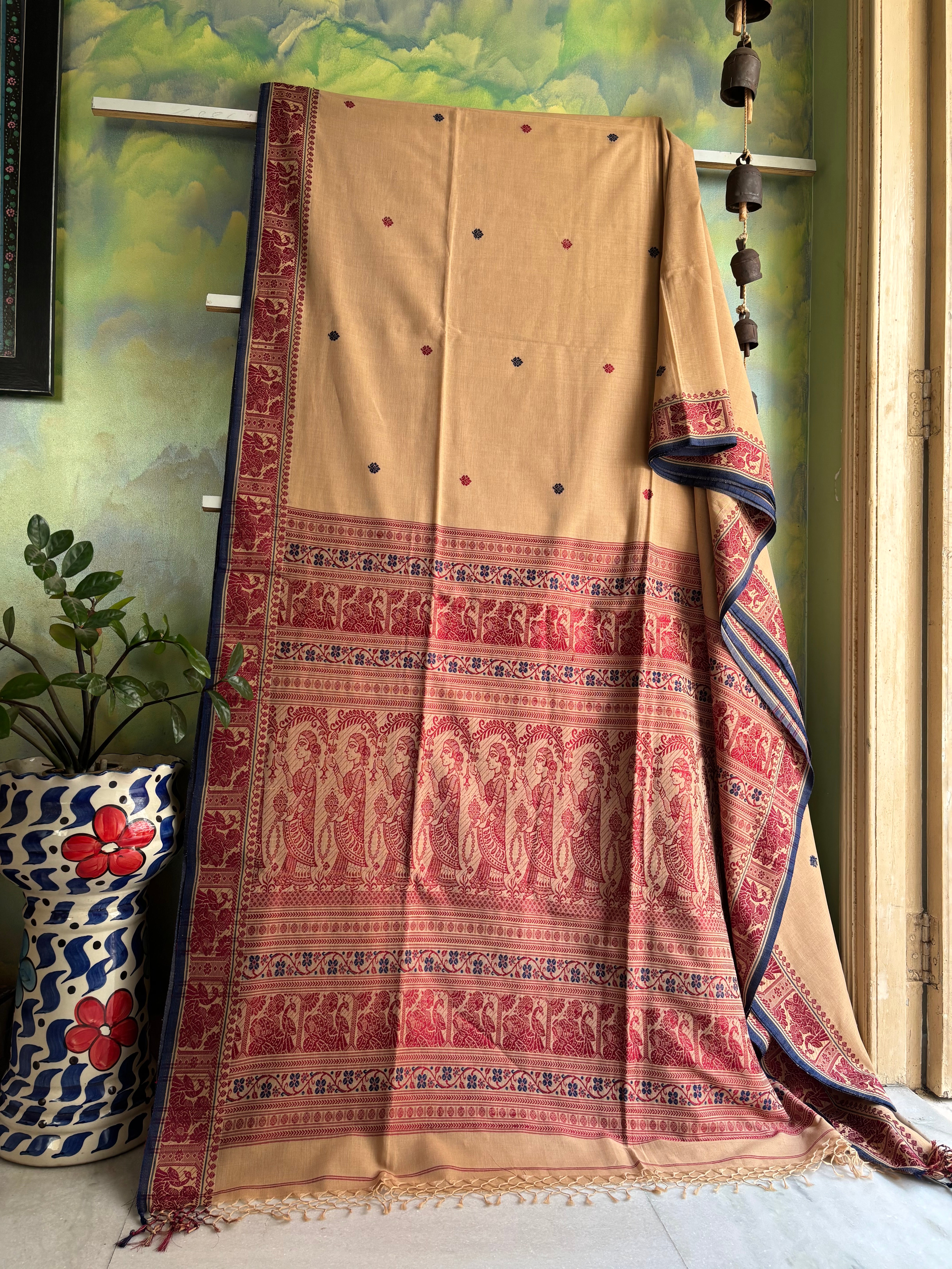 Handwoven Beige Colour Cotton Baluchari Saree