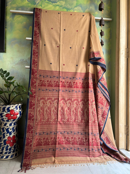 Handwoven Beige Colour Cotton Baluchari Saree