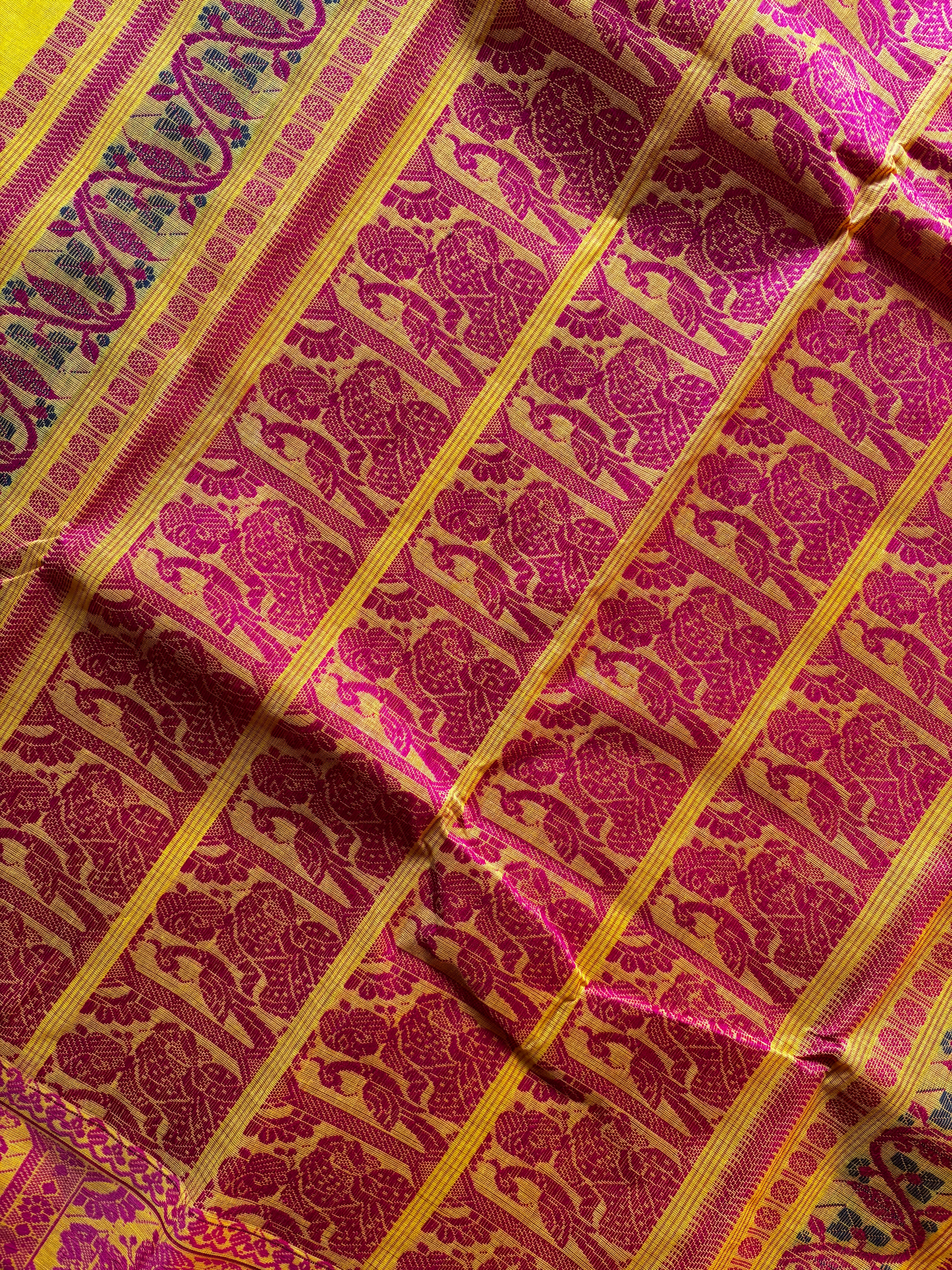 Mango Yellow Colour Handwoven Cotton Baluchari Saree