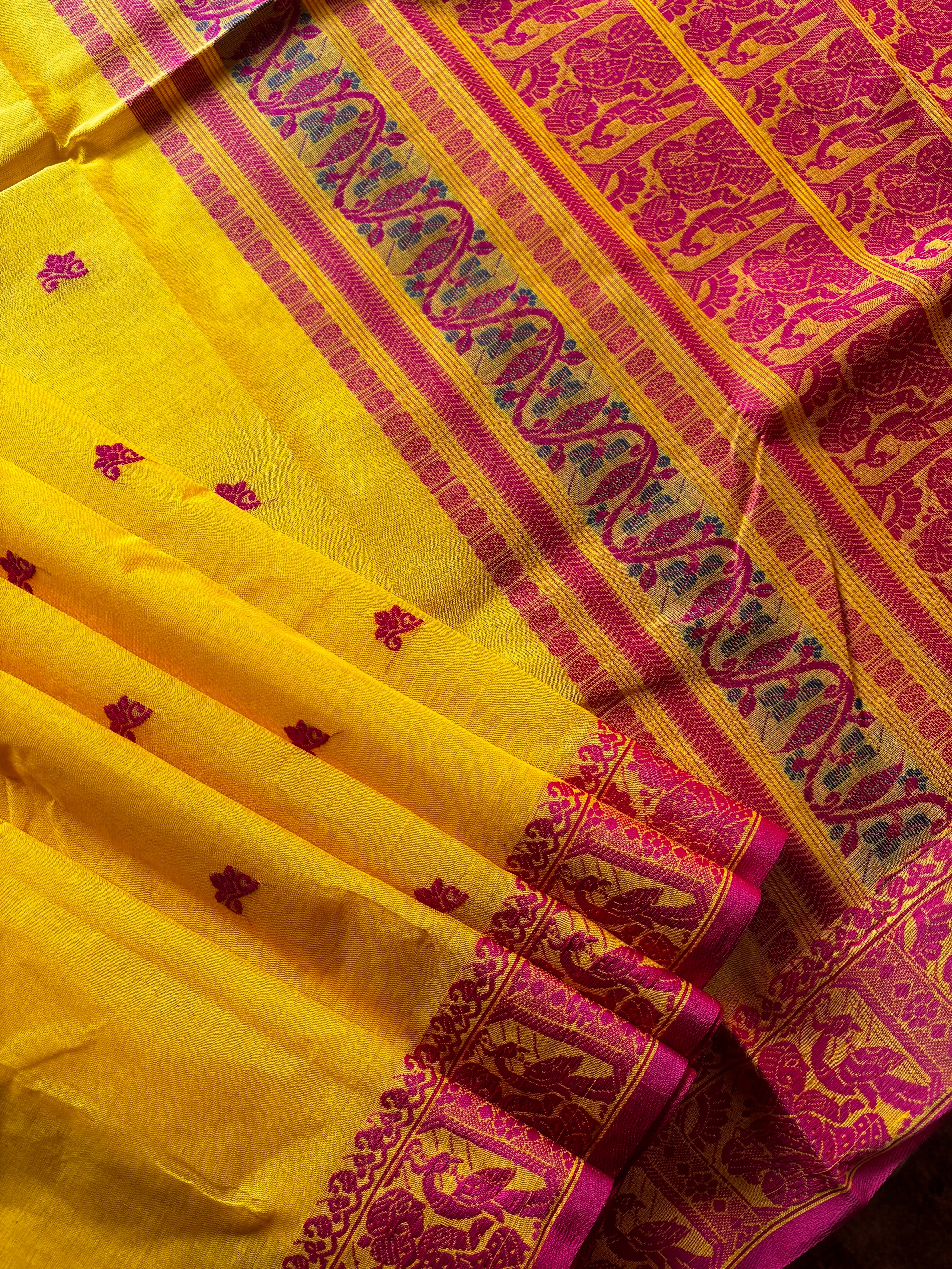 Mango Yellow Colour Handwoven Cotton Baluchari Saree