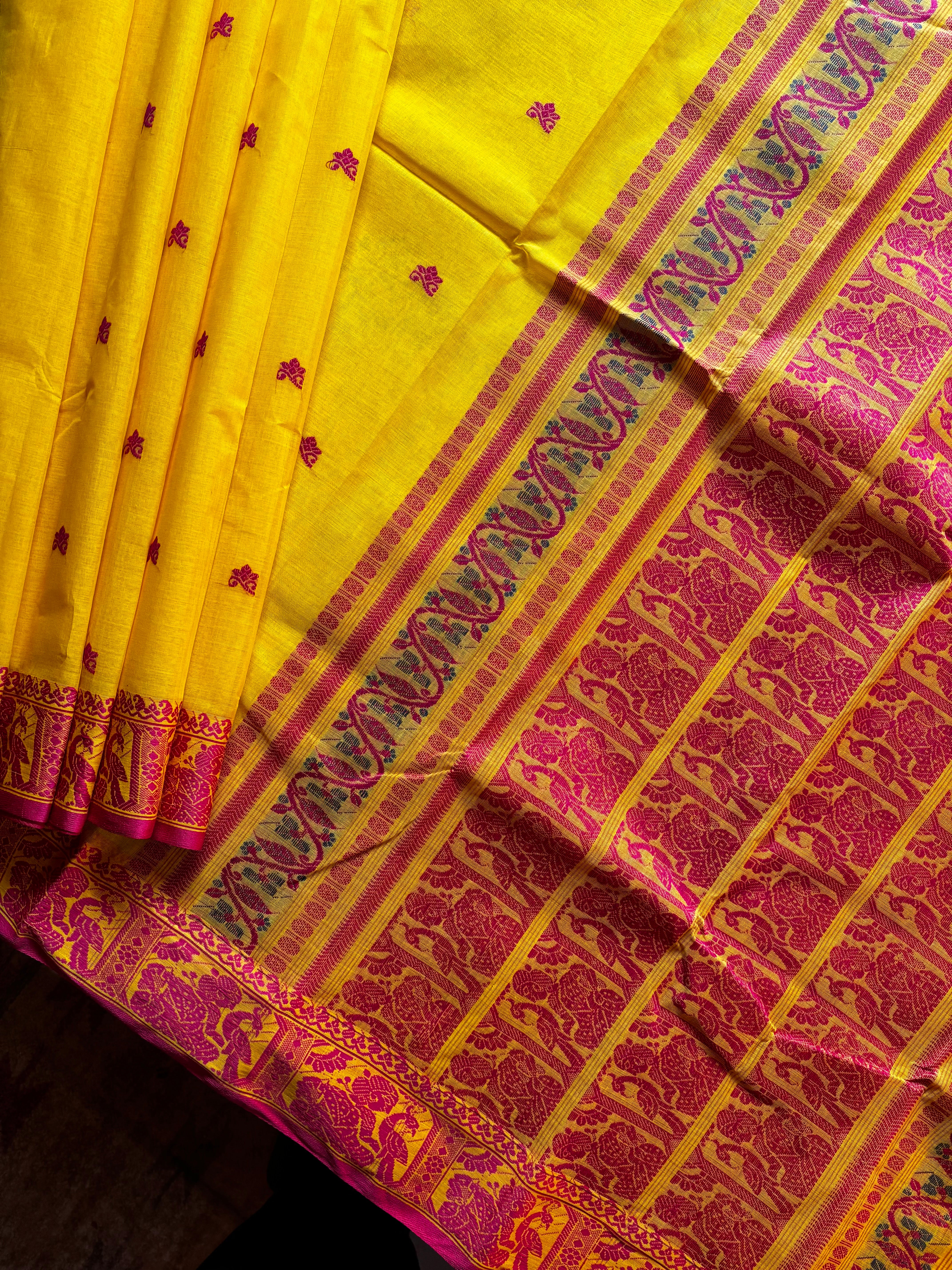 Mango Yellow Colour Handwoven Cotton Baluchari Saree