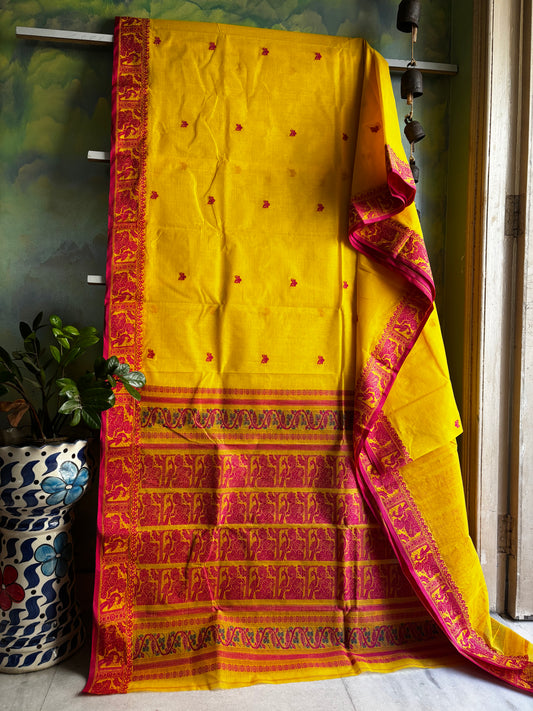 Mango Yellow Colour Handwoven Cotton Baluchari Saree