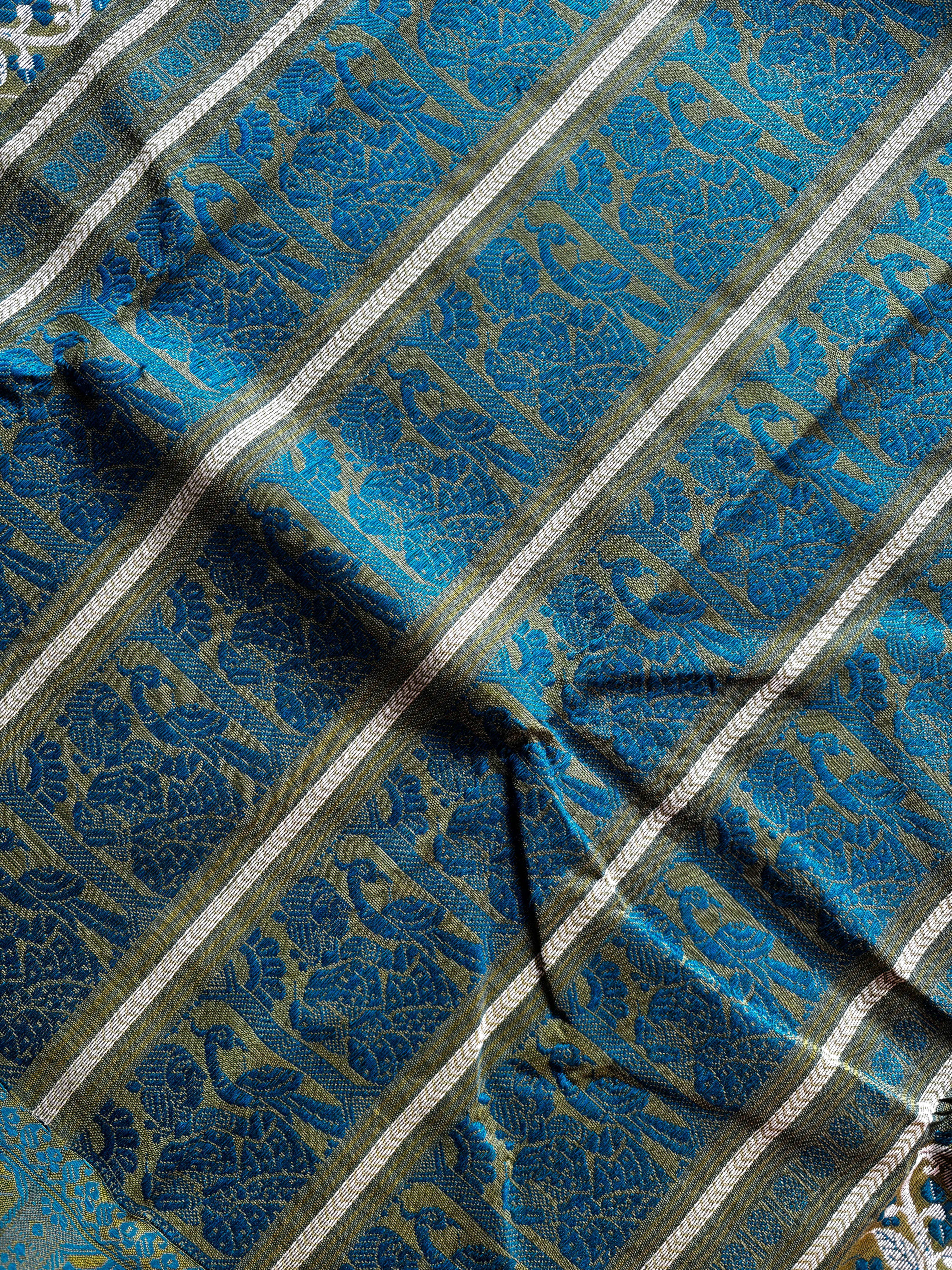 Handwoven Olive Green Pure Cotton Baluchari Saree
