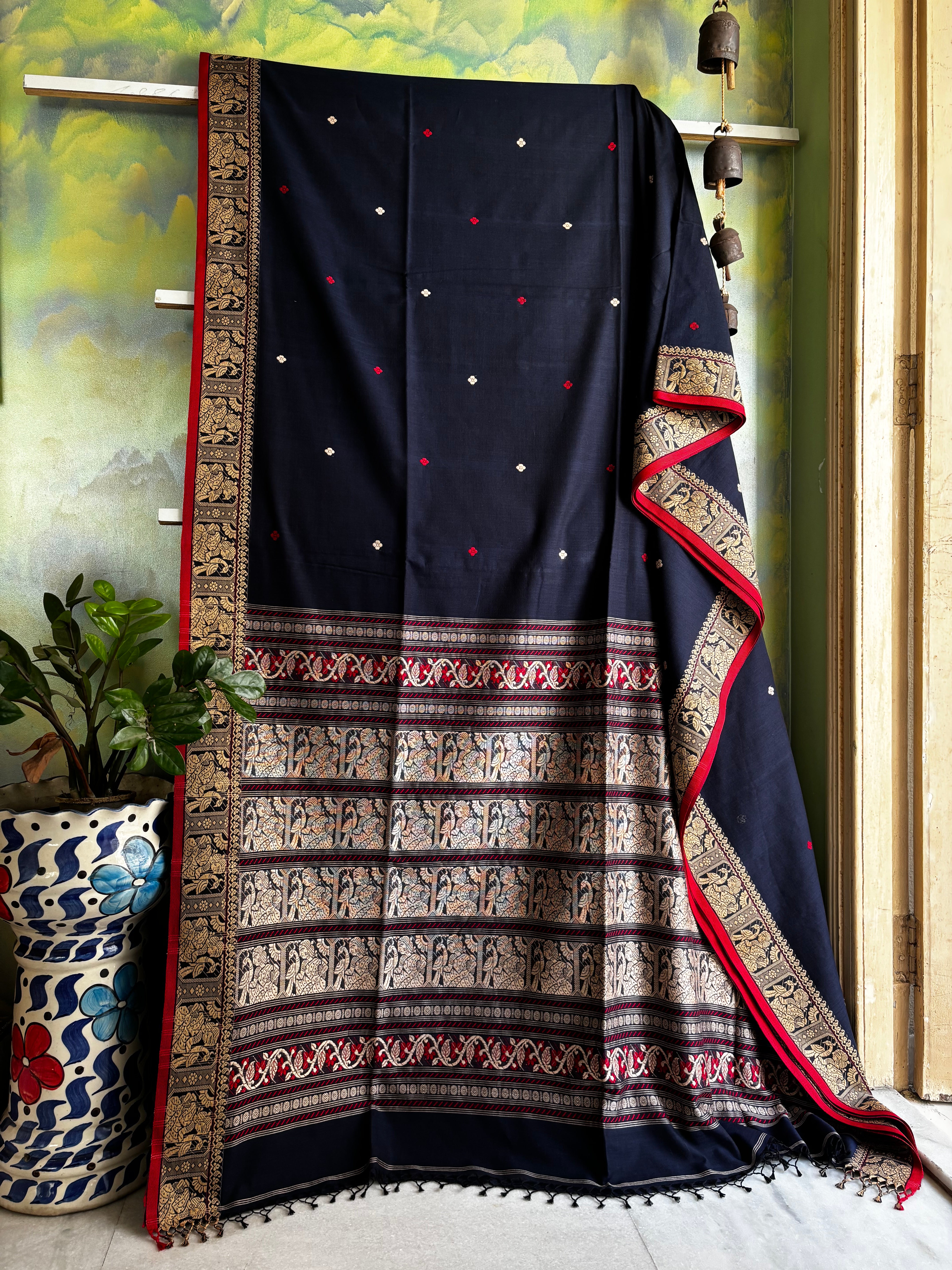 Handwoven Navy Colour Baluchari Cotton Saree