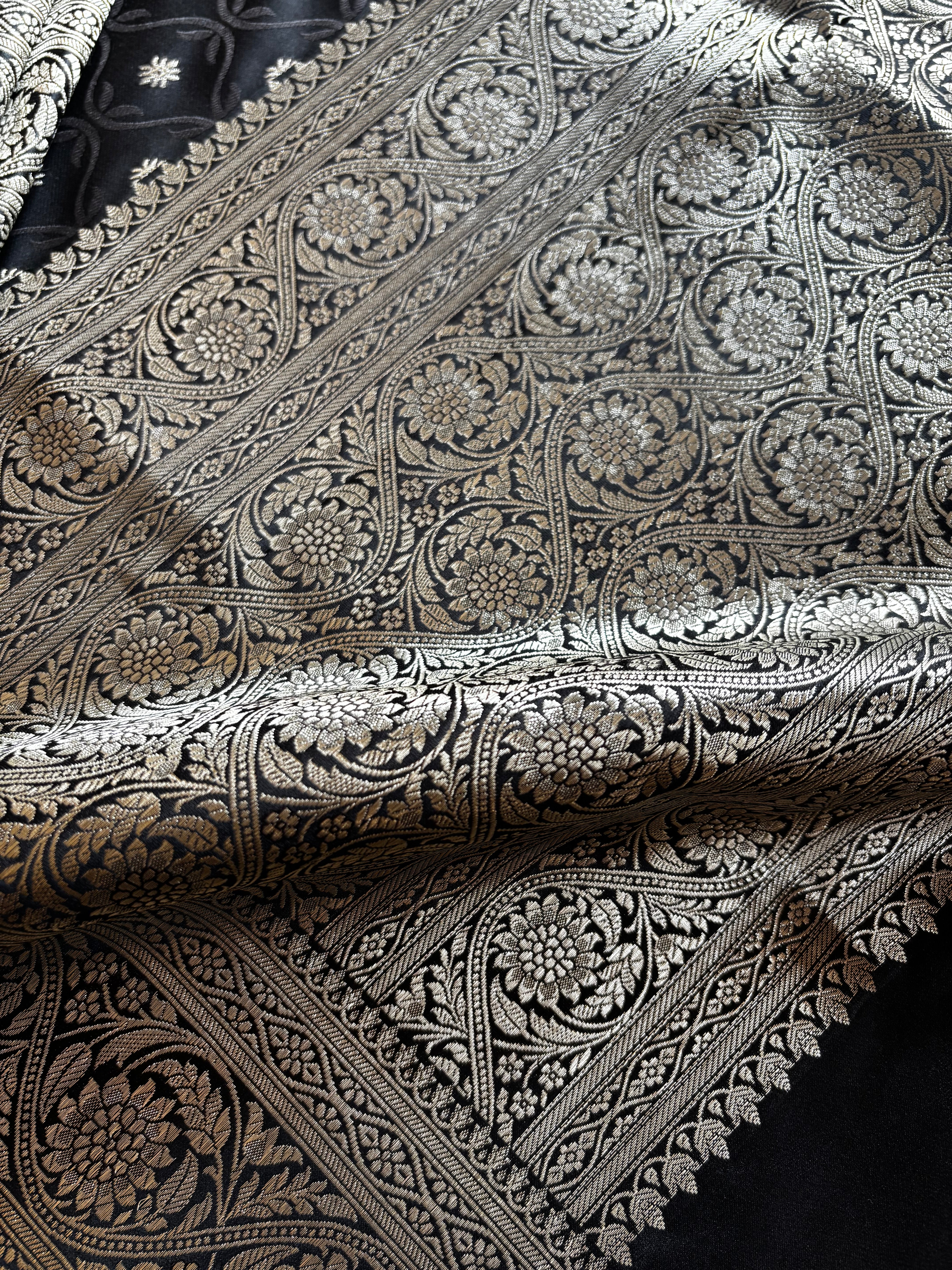 Black Silver Semi Katan Benarasi Saree