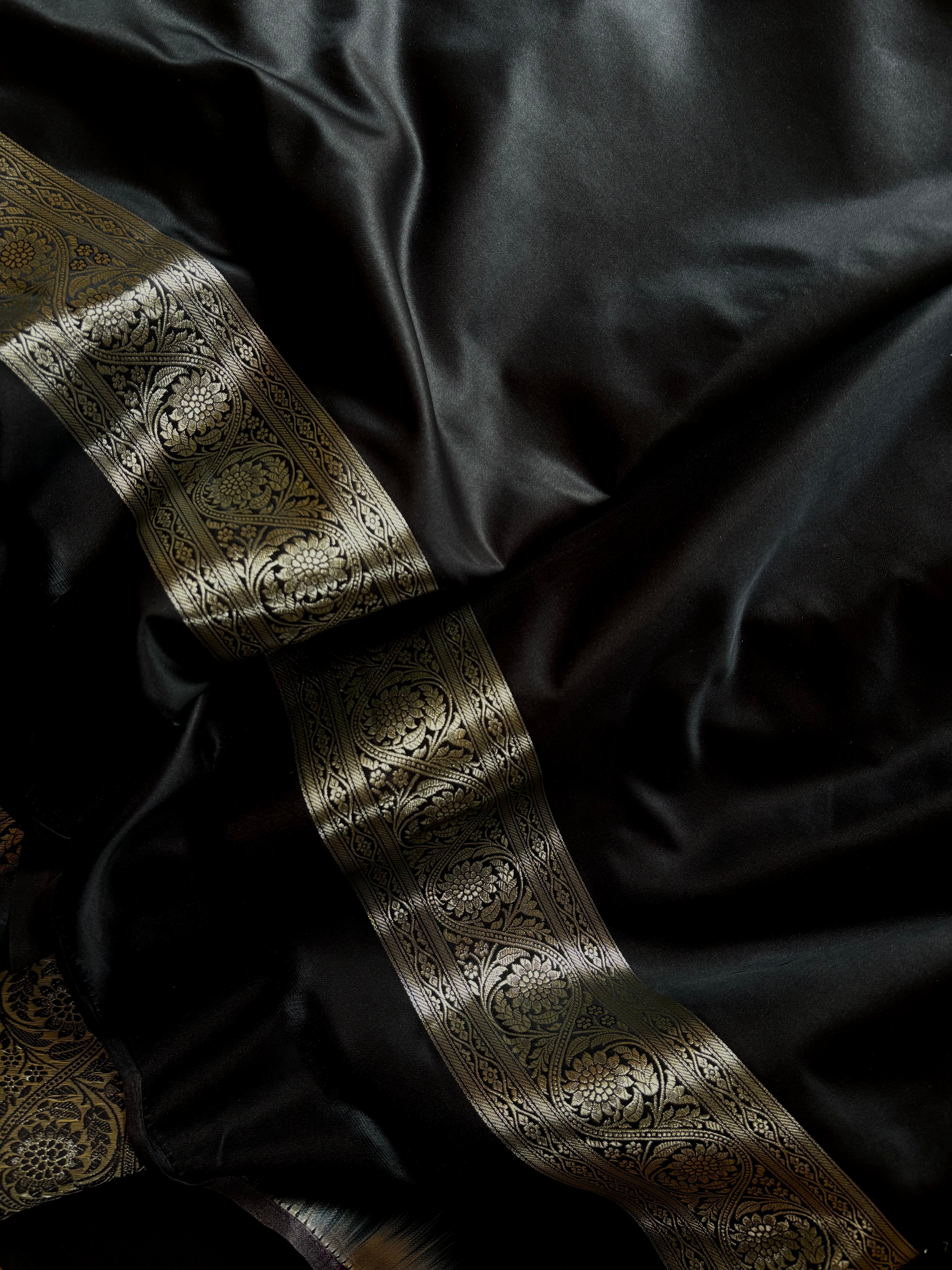 Black Silver Semi Katan Benarasi Saree