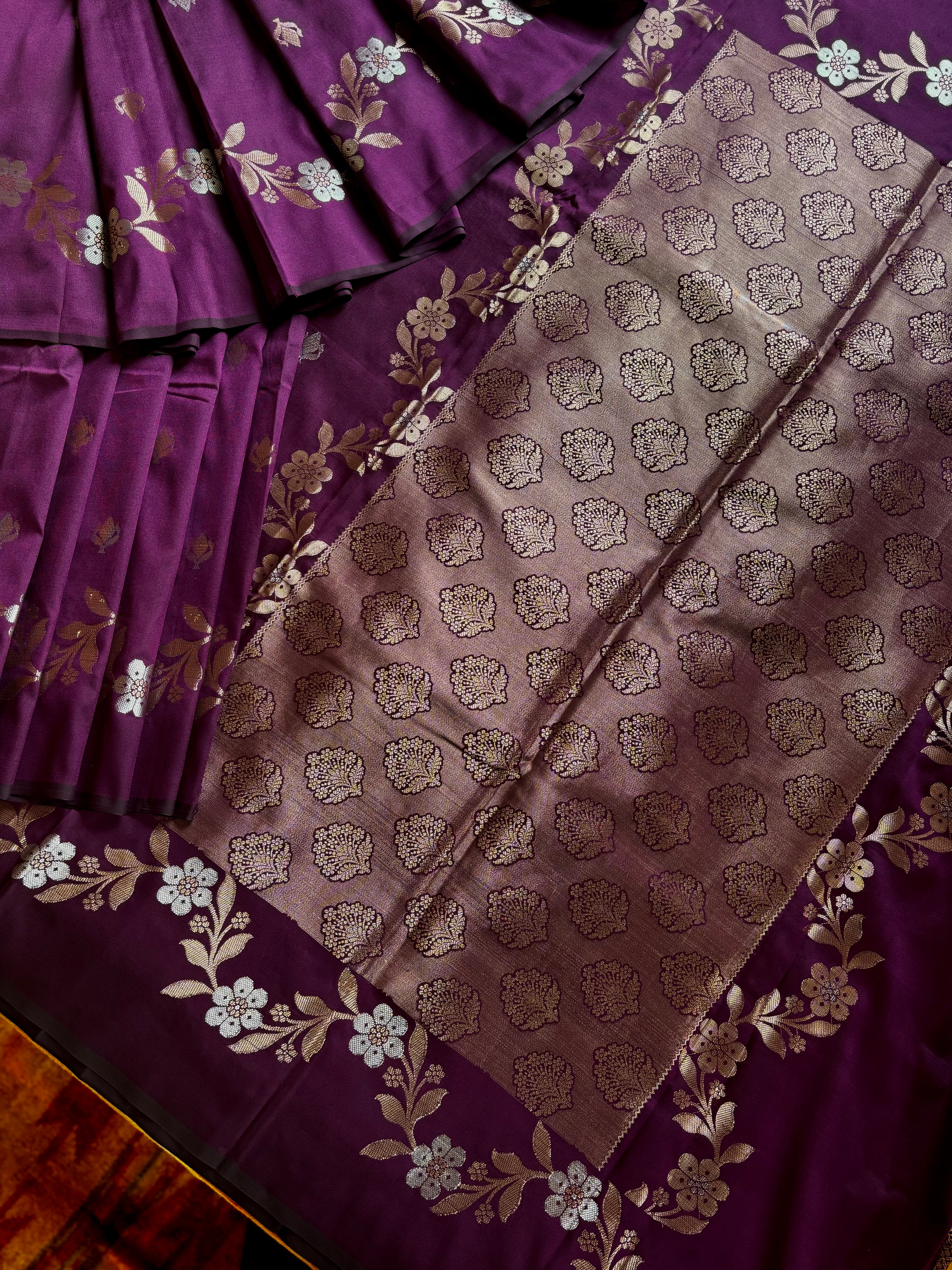 Dark Purple Semi Katan Saree