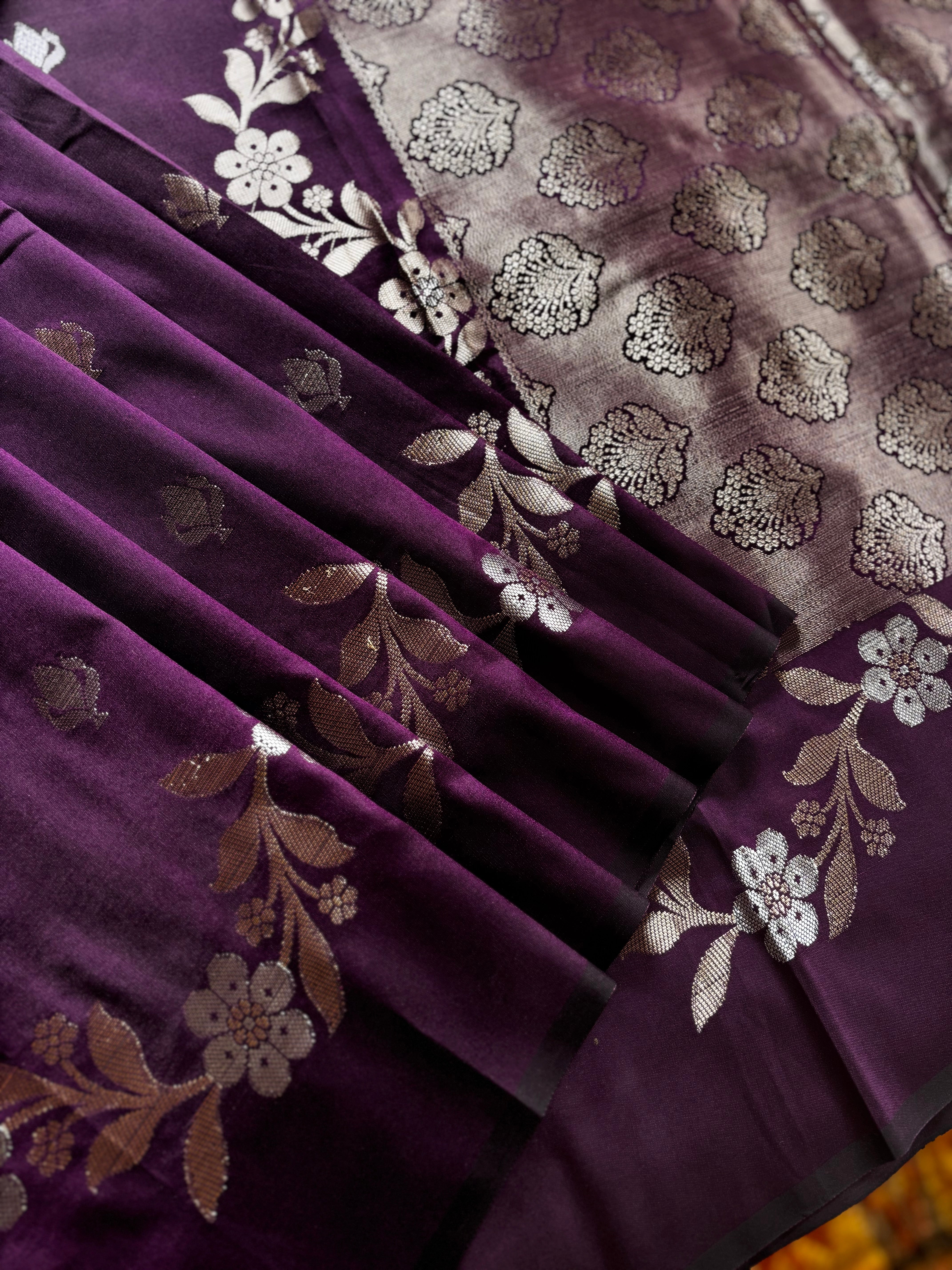 Dark Purple Semi Katan Saree