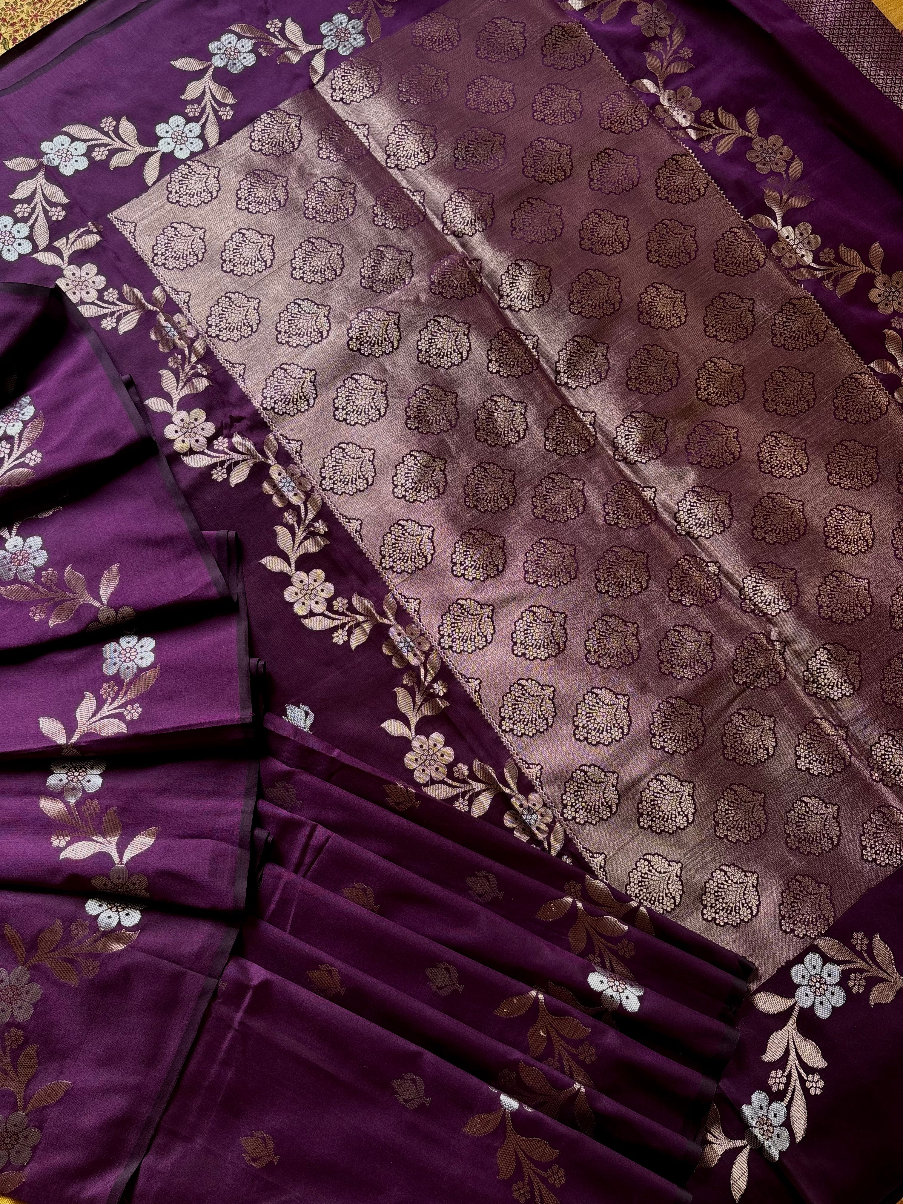 Dark Purple Semi Katan Saree
