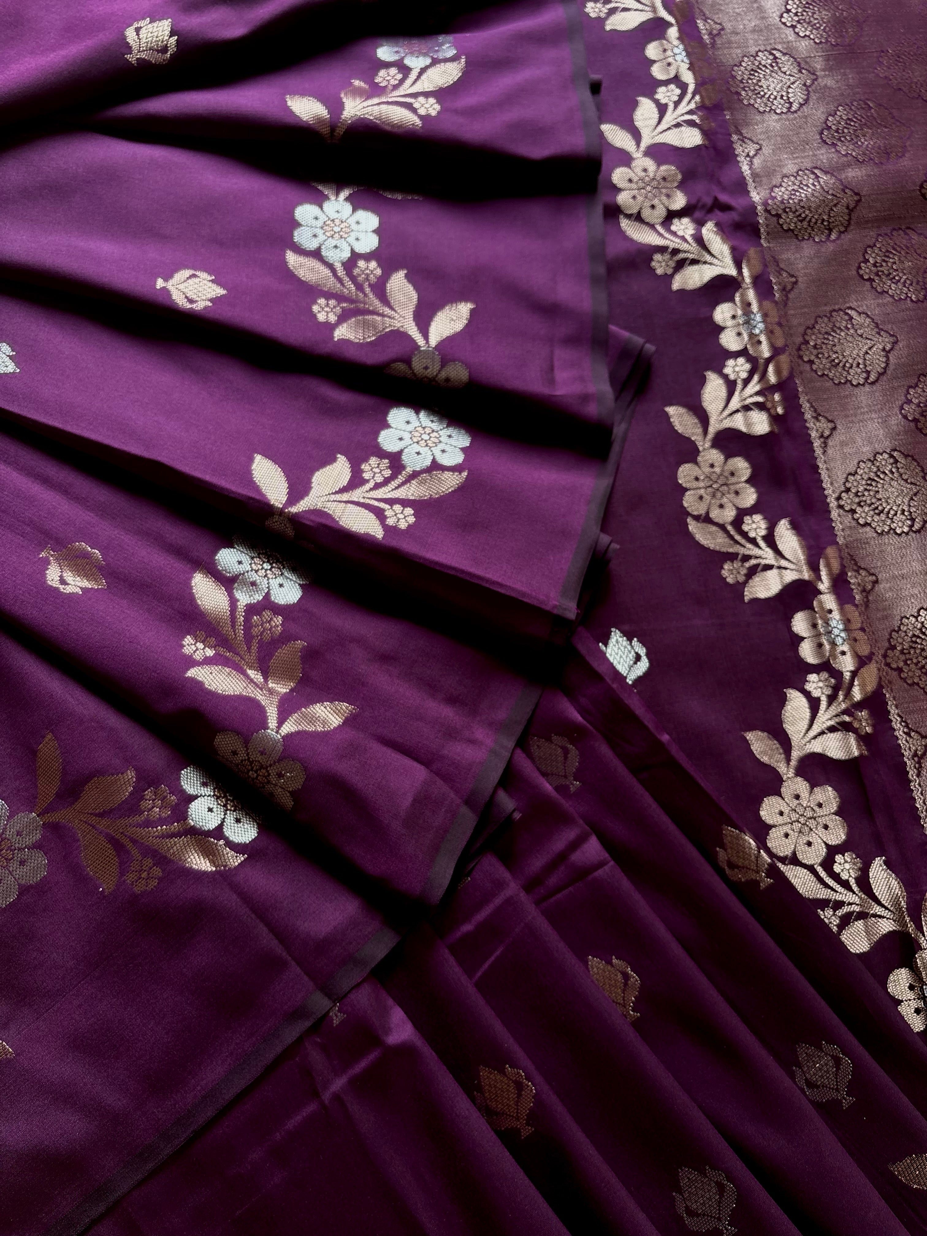 Dark Purple Semi Katan Saree