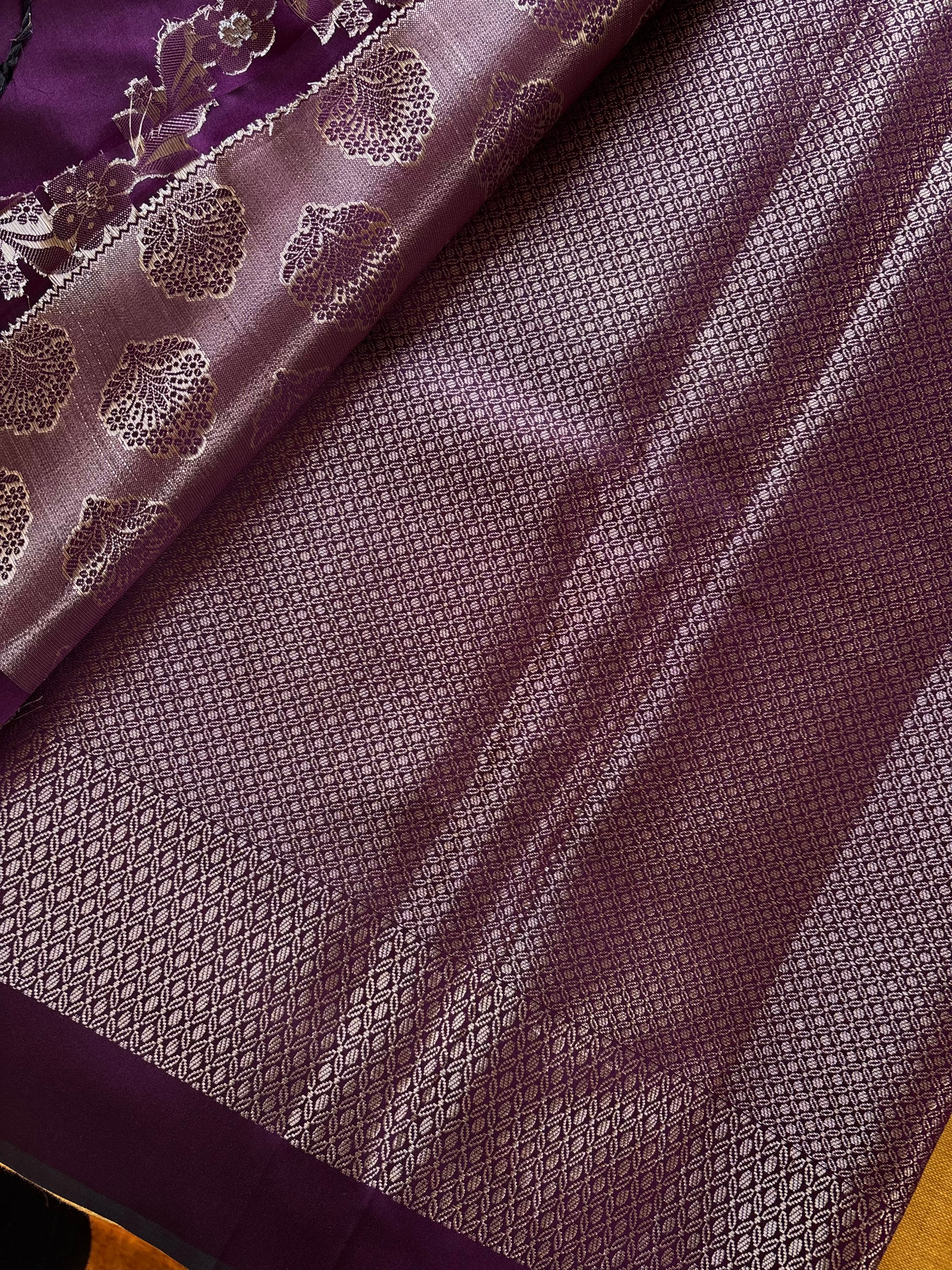 Dark Purple Semi Katan Saree