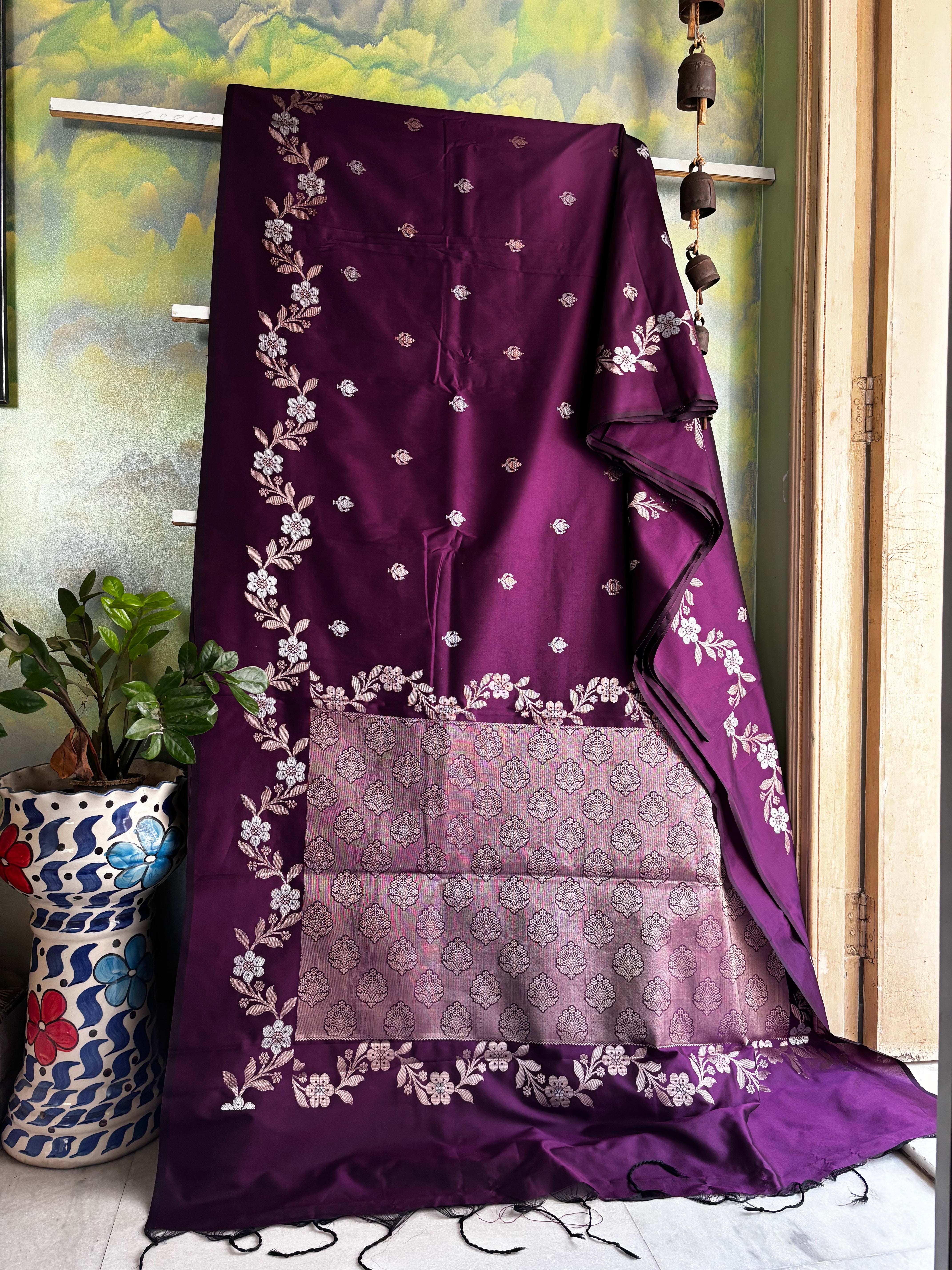 Dark Purple Semi Katan Saree